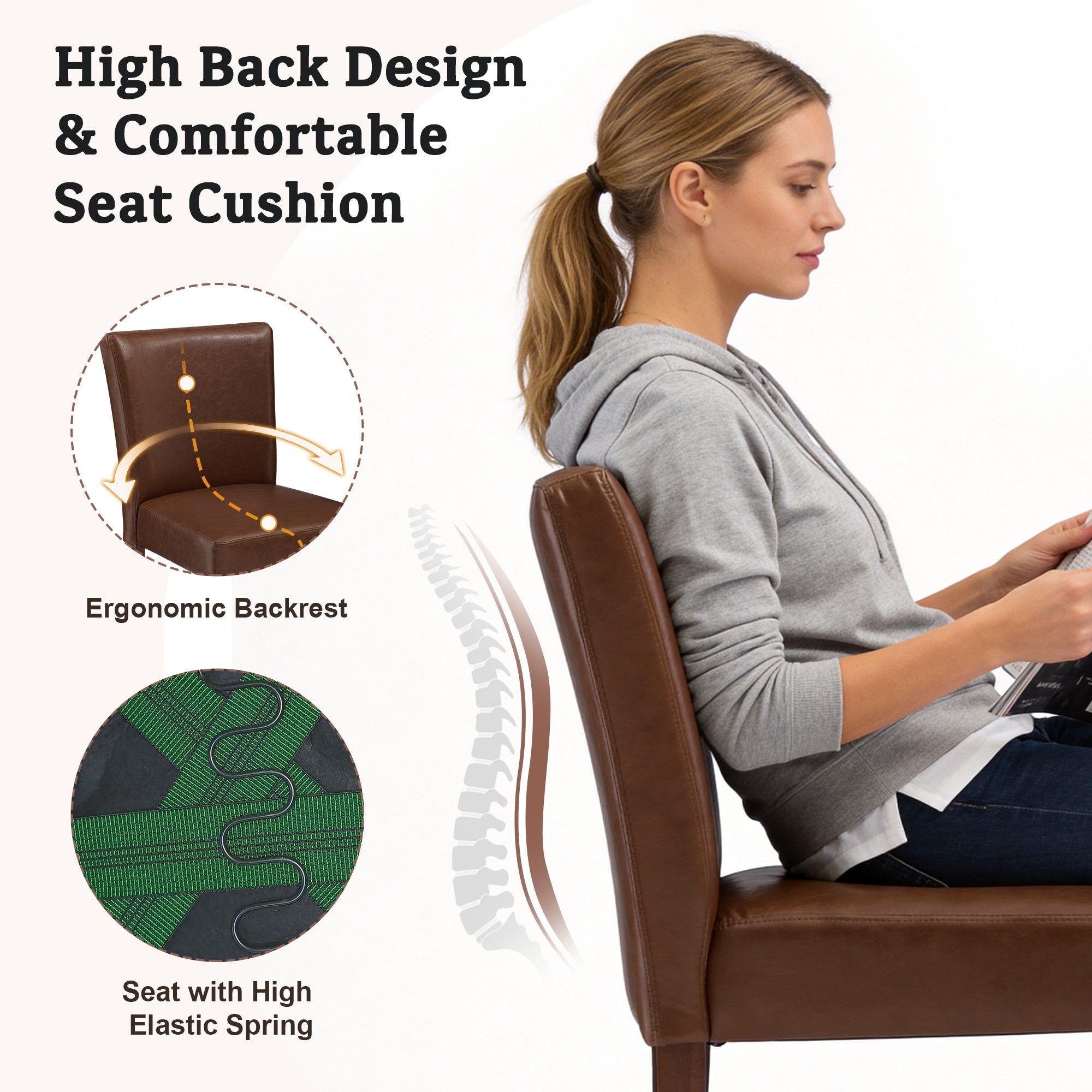 Firmoz Modern High-Back Dining Chairs with Rubberwood Legs