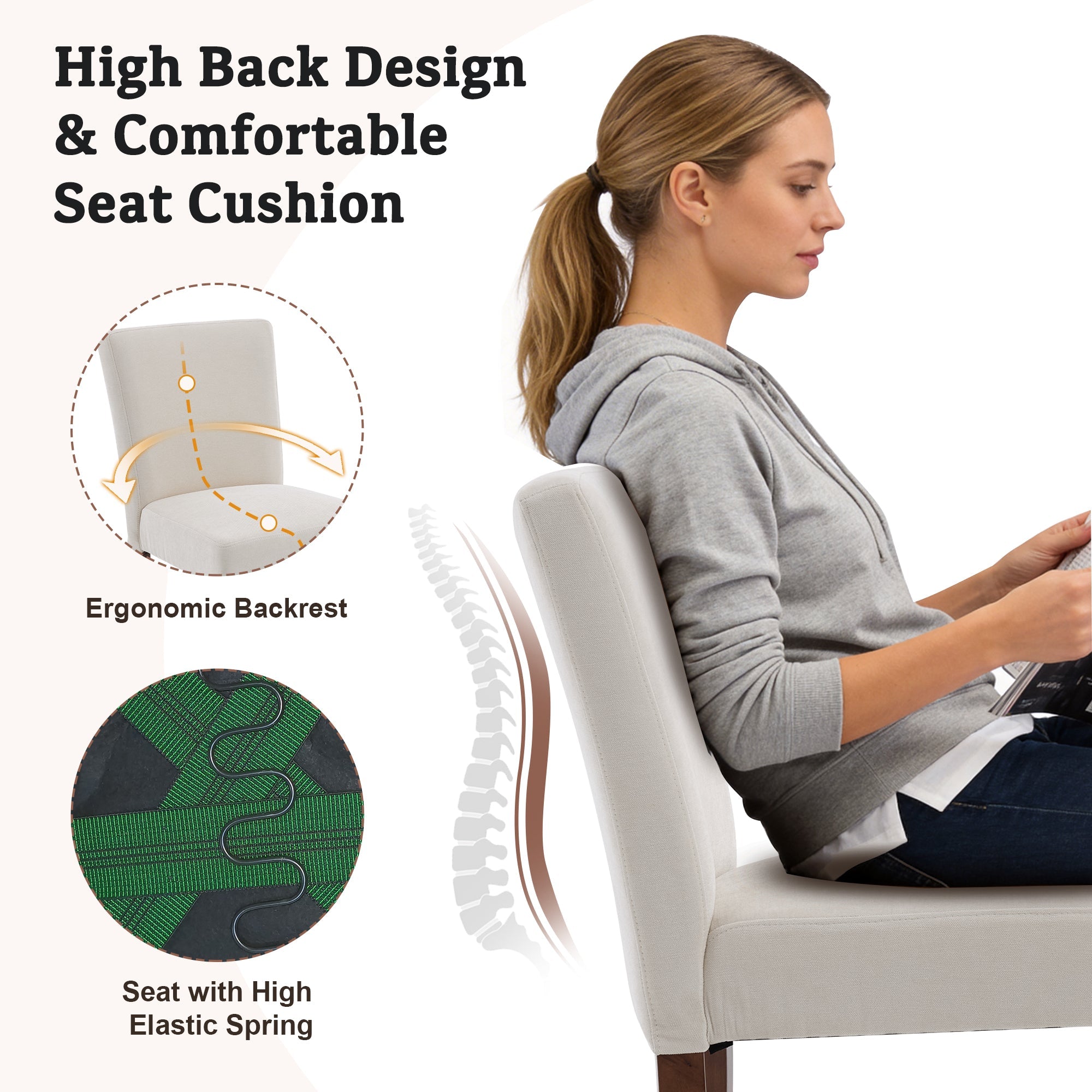 Firmoz Modern High-Back Dining Chairs with Rubberwood Legs