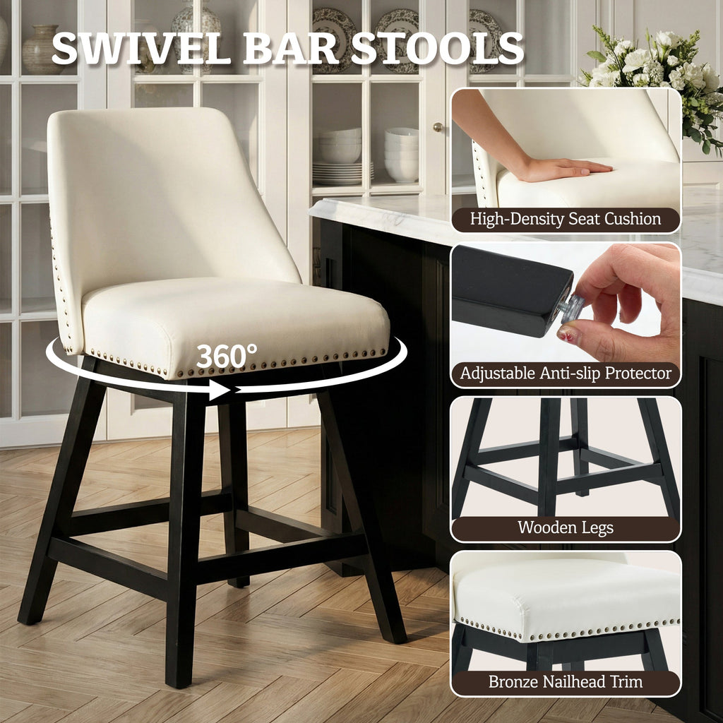 Firmoz Modern 360° Swivel Bar Stools with PU/Cracked Leather Upholstery