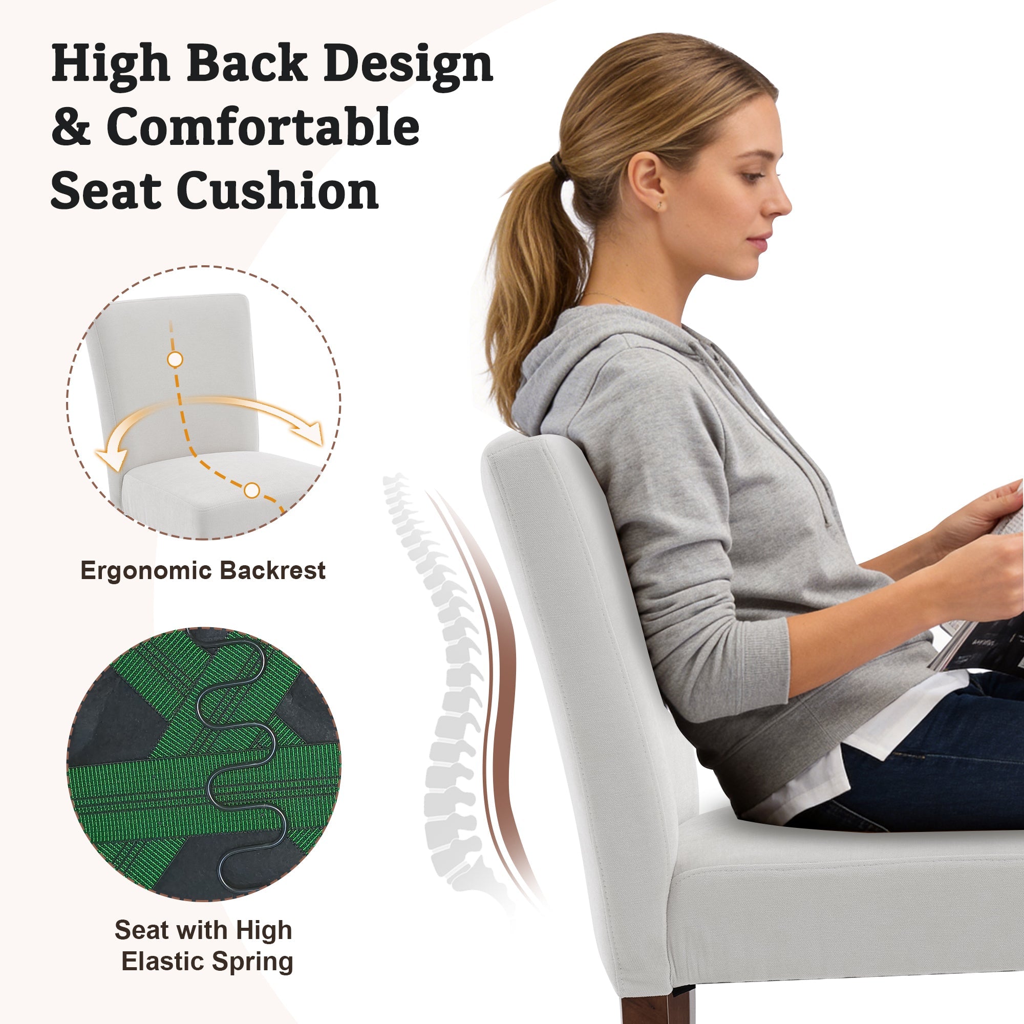 Firmoz Modern High-Back Dining Chairs with Rubberwood Legs