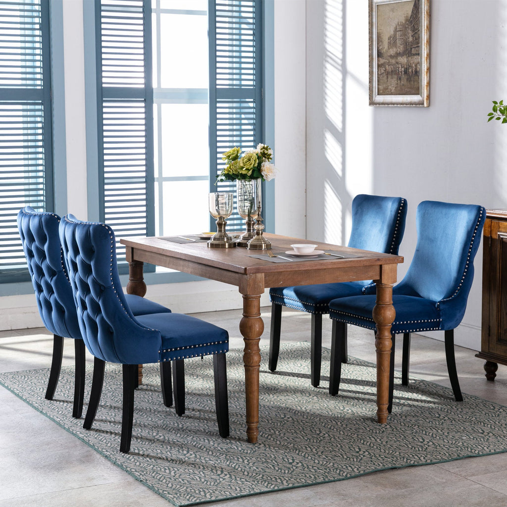 Modern Velvet Upholstered Wing-Back Dining Chairs (Set of 2)