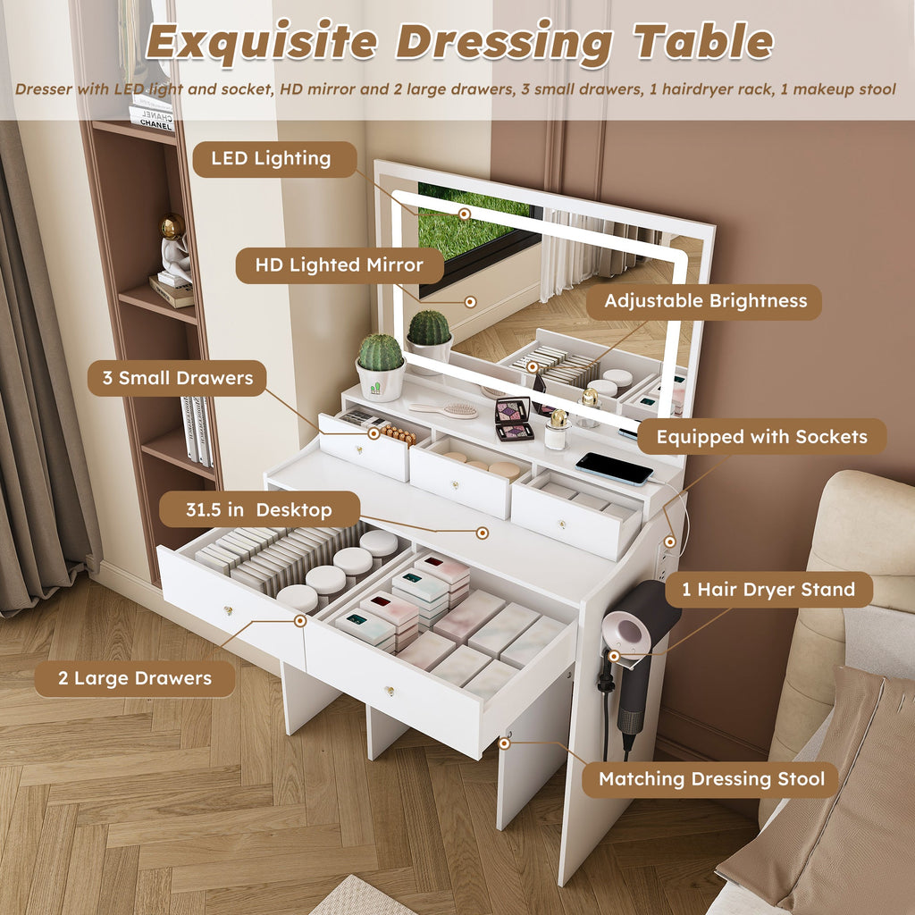 Modern Makeup Vanity Set with Power Outlet