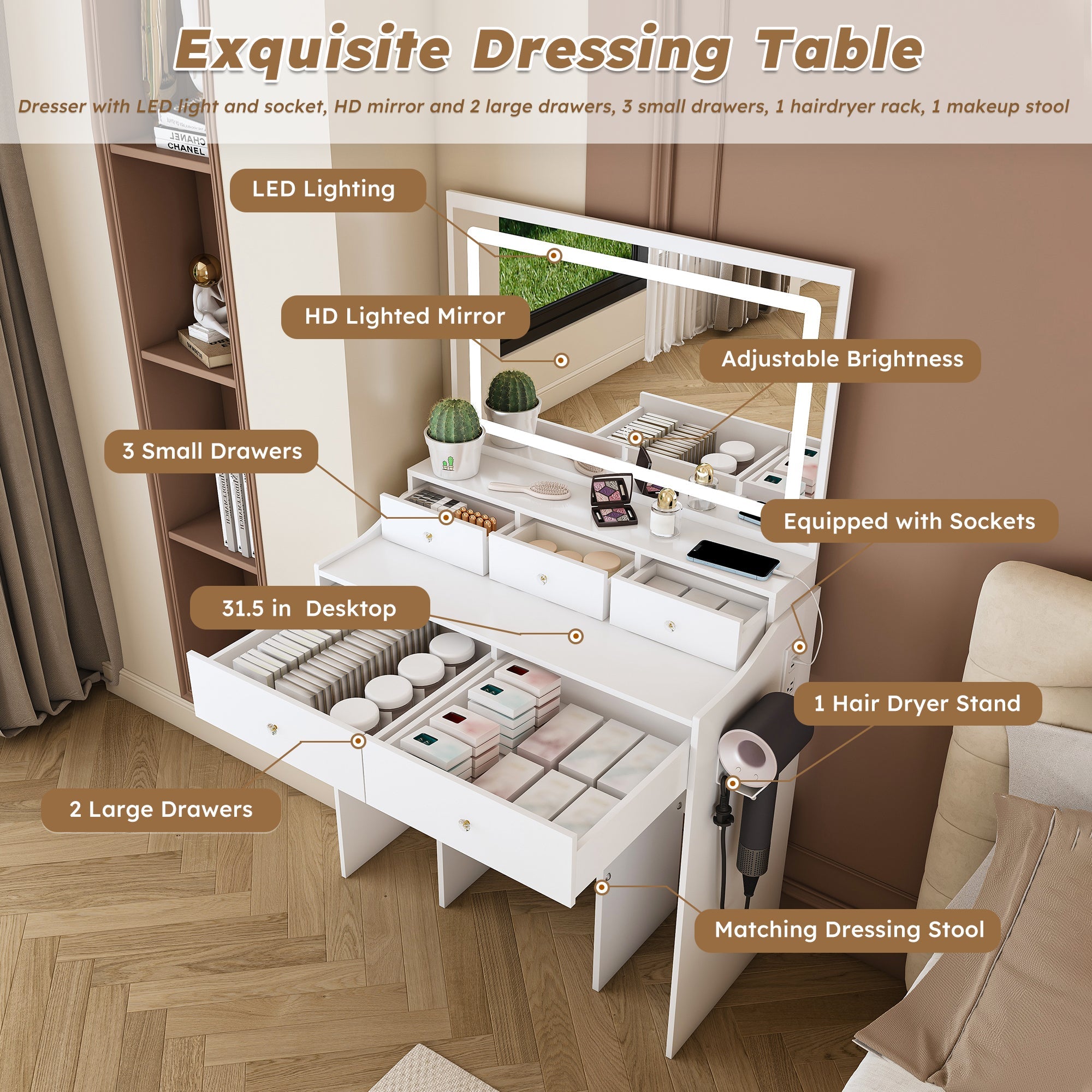 Modern Makeup Vanity Set with Power Outlet
