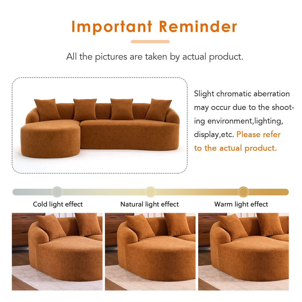 Boneless L-Shape Sectional Sofa with Curved Chaise