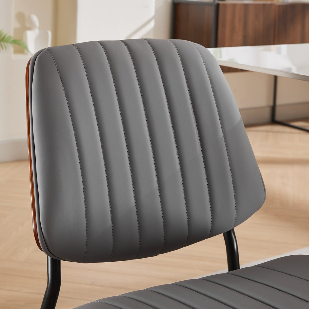 Mid Century Modern Retro Faux Leather Dining Chairs with Walnut Bentwood (Set of 2)