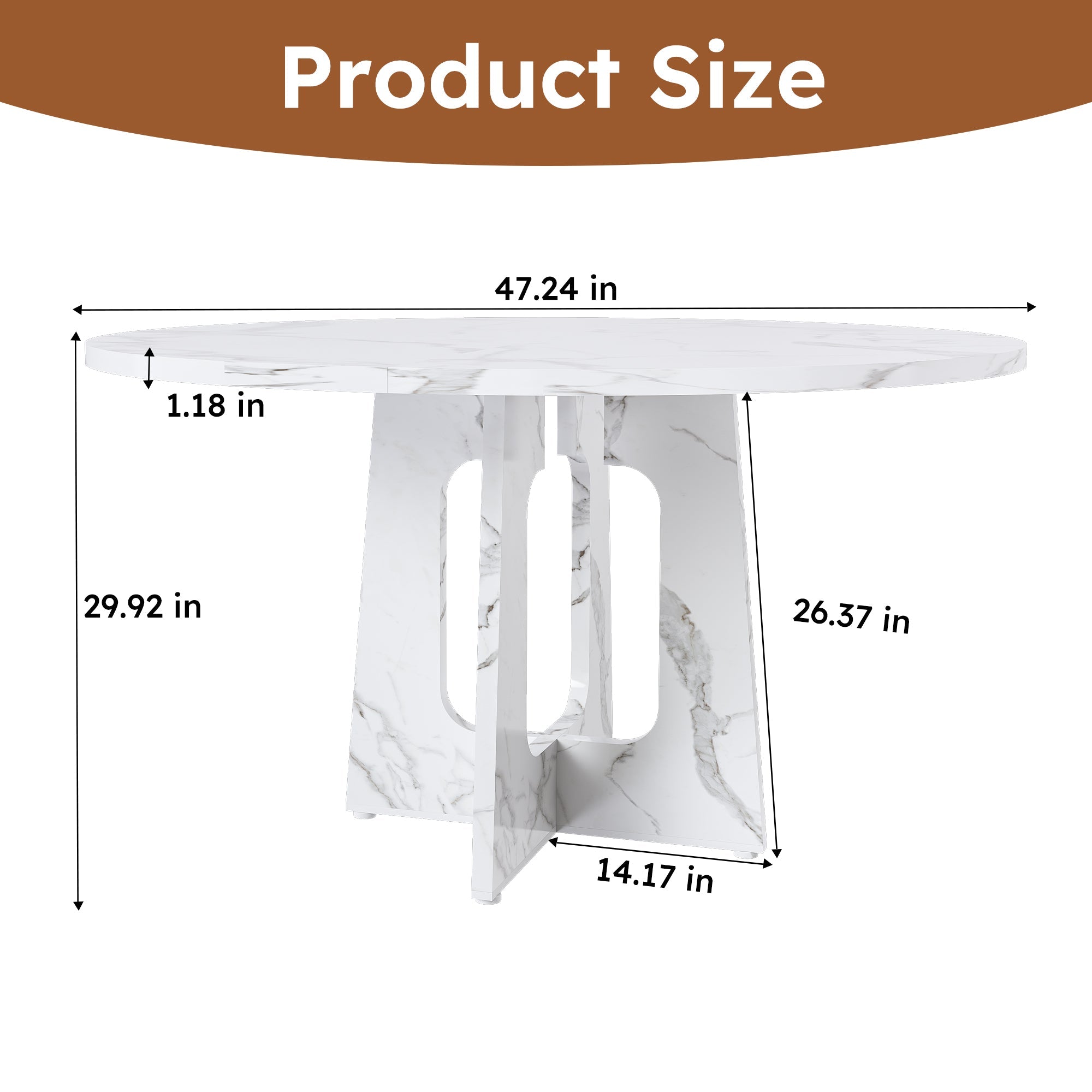 Modern 47.24' Round Dining Table with Marble White Finish