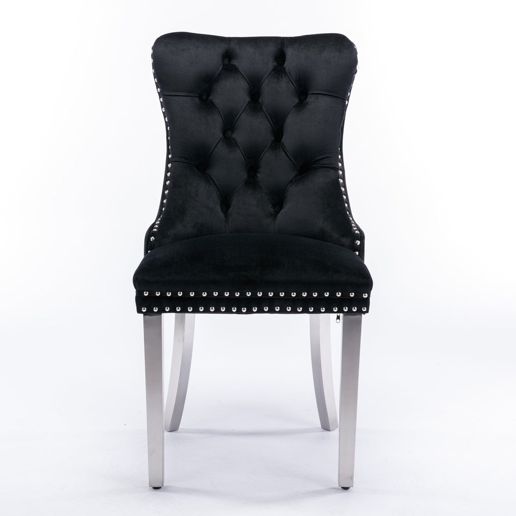 Modern High-end Tufted Solid Wood Velvet Dining Chairs (Set of 2)
