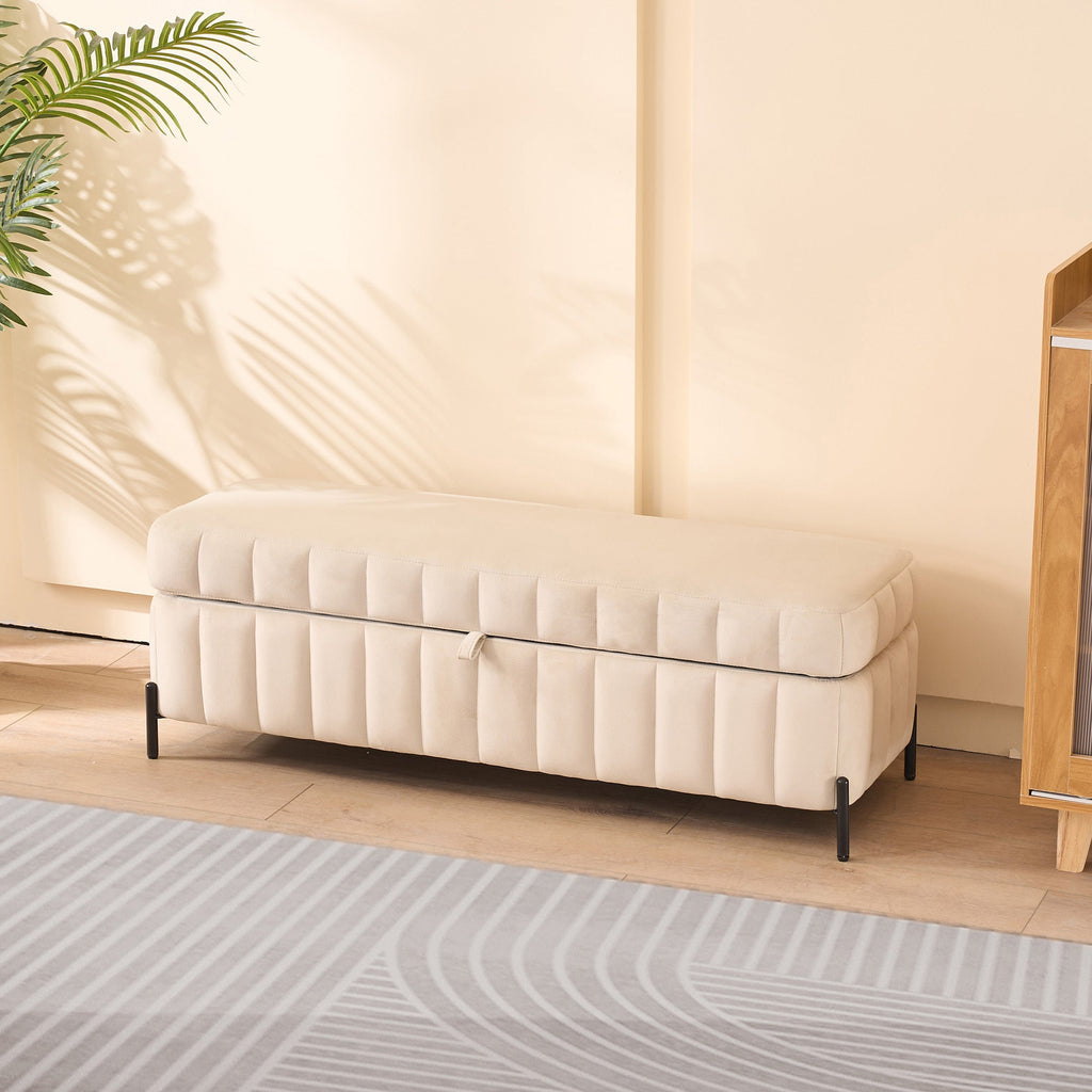 49.21' Wide Velvet Storage Soft Bench Footstool Ottoman