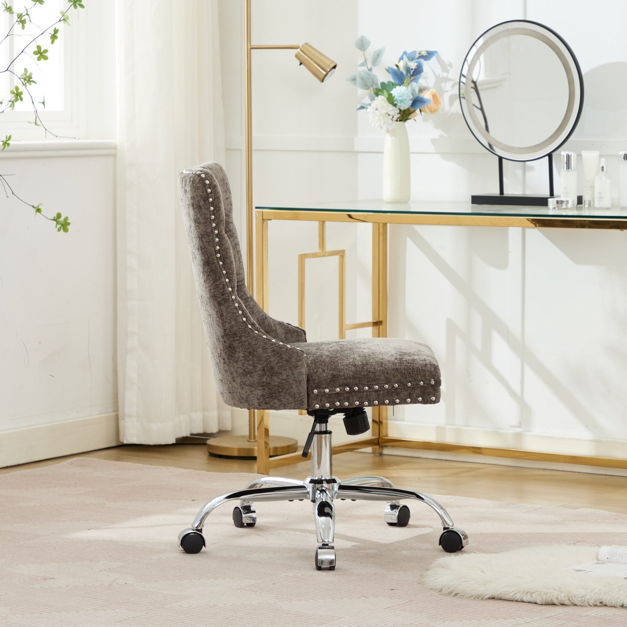 Modern Chenille Upholstered Tufted Button Home Office Chair