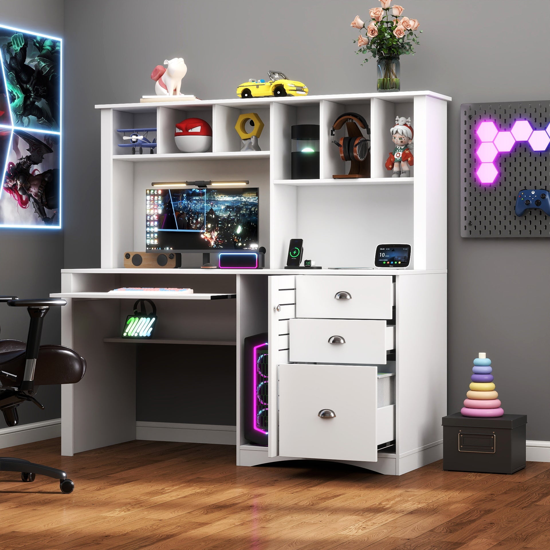 Home Office Computer Desk with Hutch
