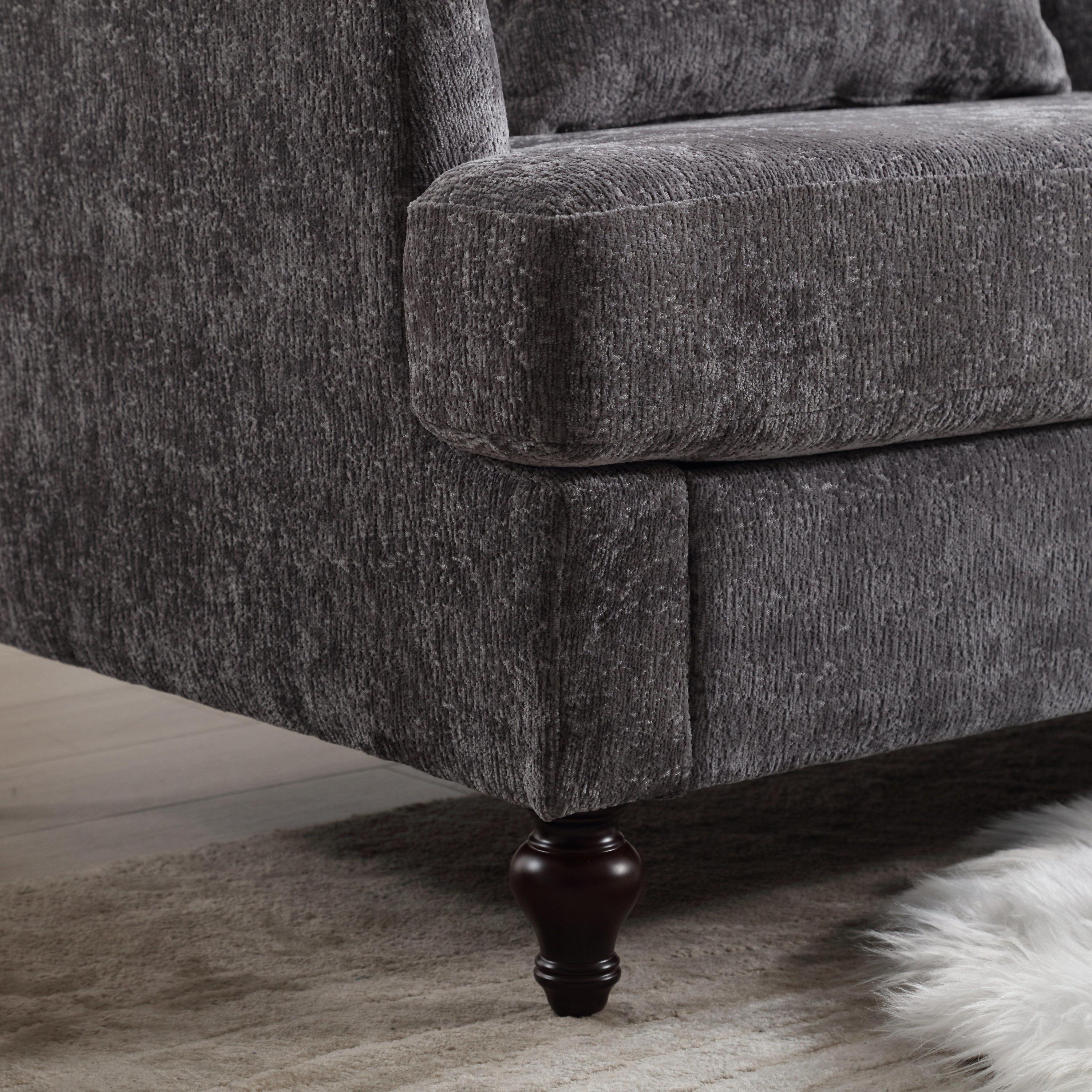 Mid Century Modern Chenille Fabric Loveseat Sofa