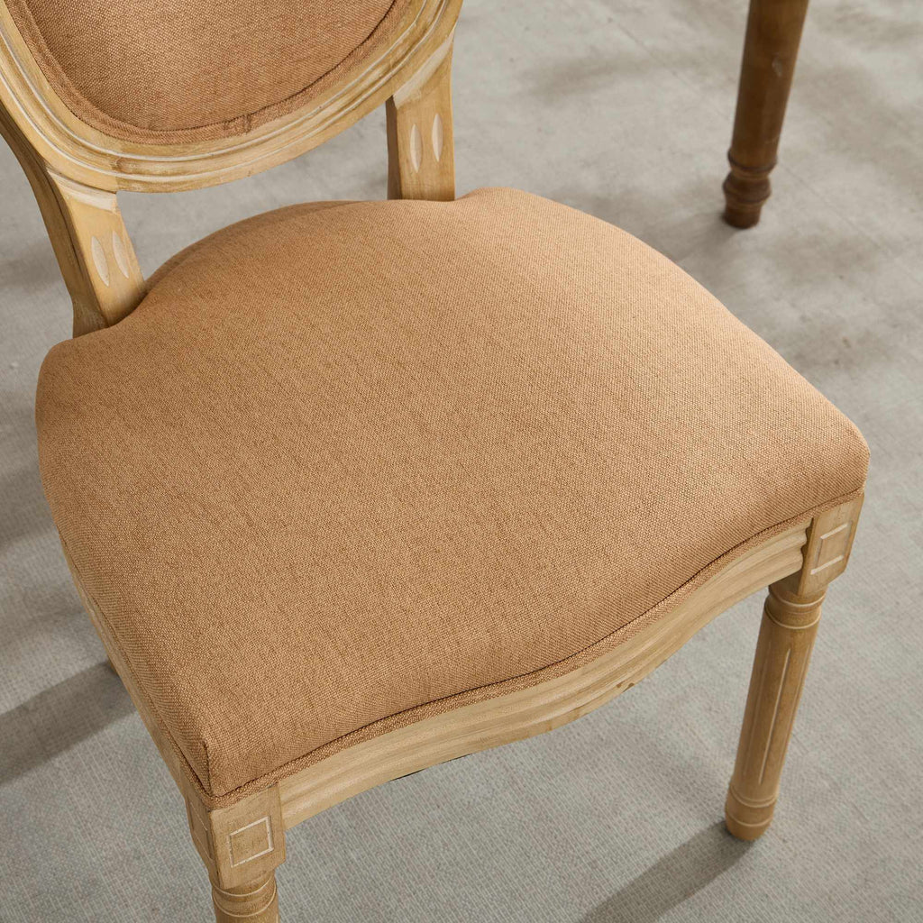 French Style Solid Wood Frame Linen Fabric Back Dining Chair (Set of 2)