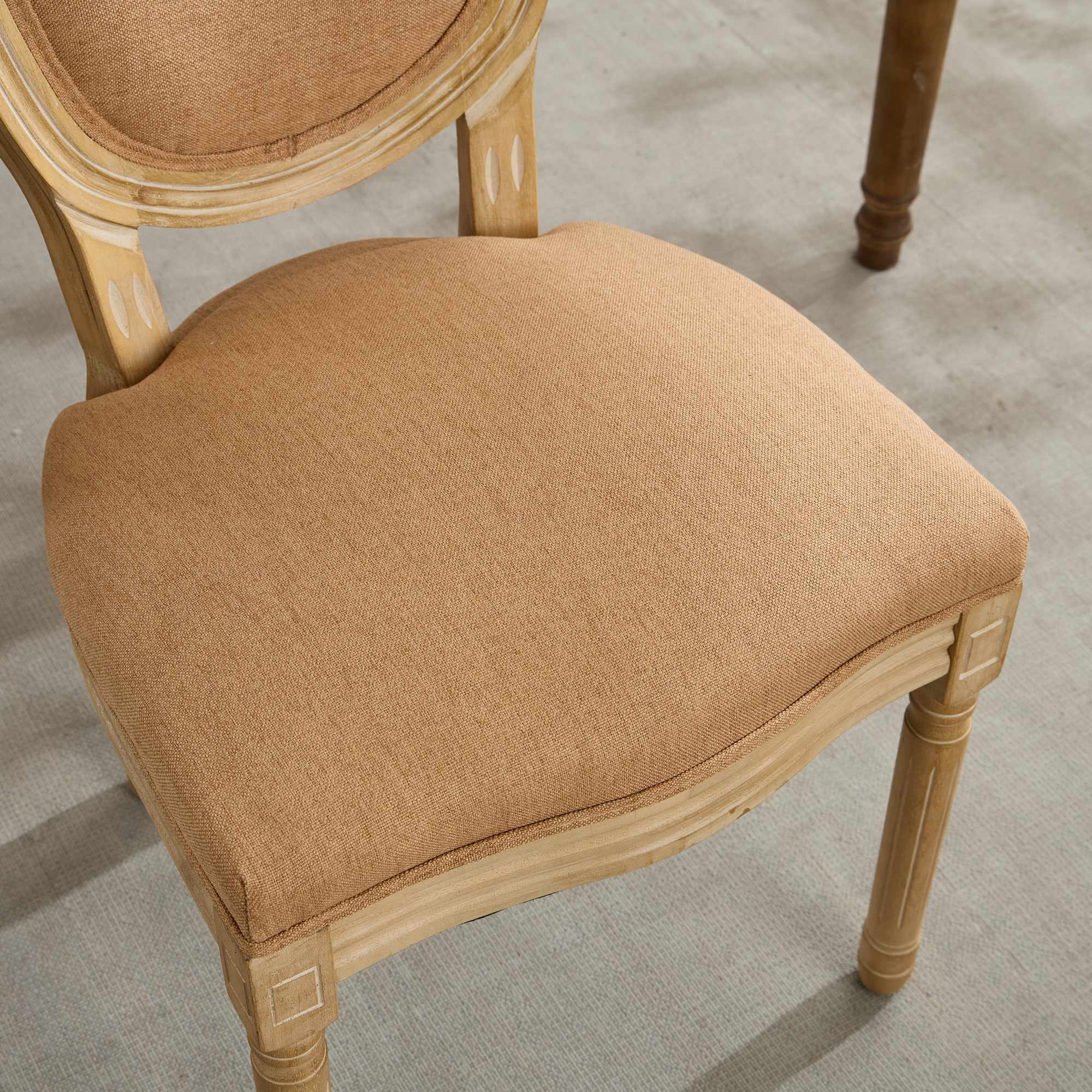 French Style Solid Wood Frame Linen Fabric Back Dining Chair (Set of 2)