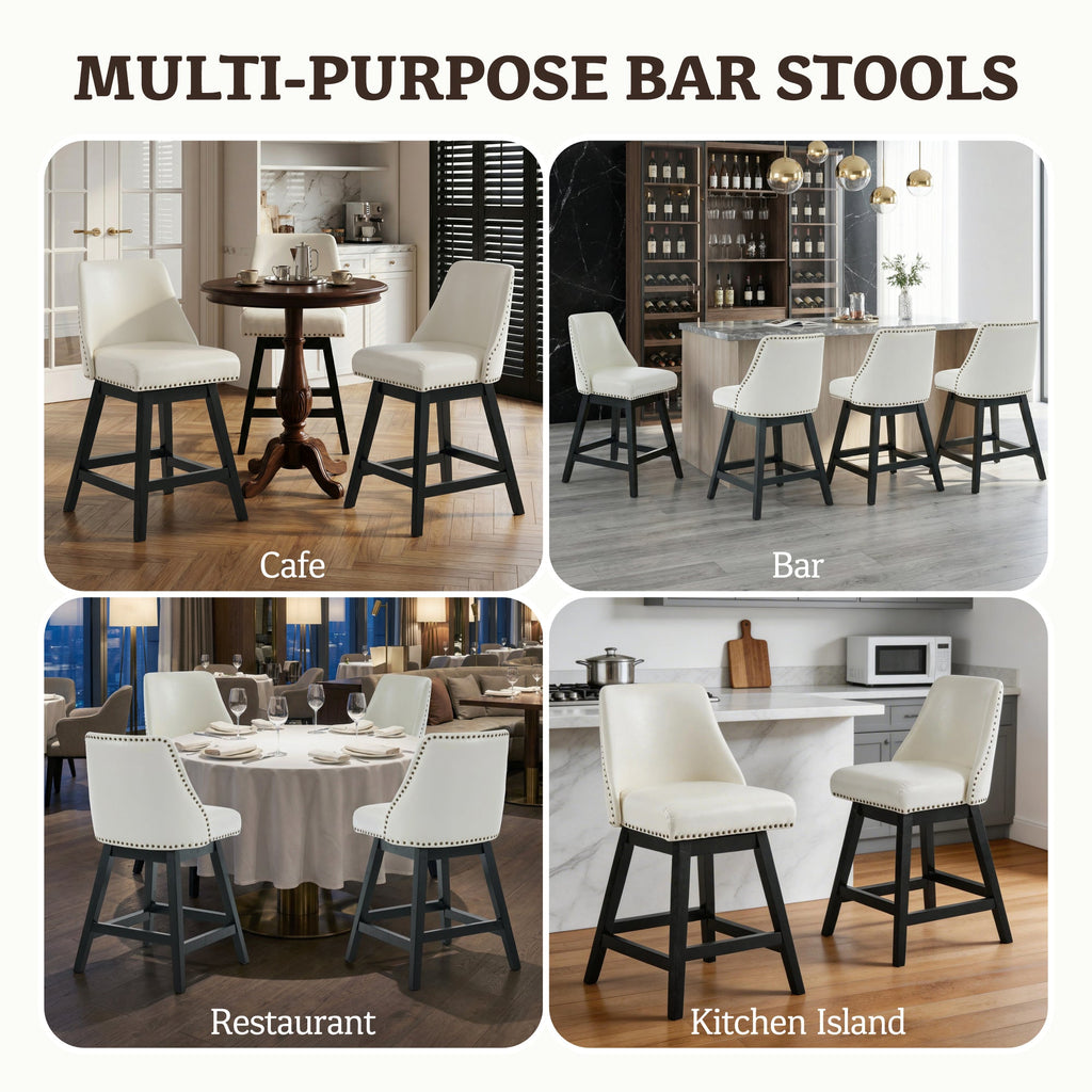 Firmoz Modern 360° Swivel Bar Stools with PU/Cracked Leather Upholstery