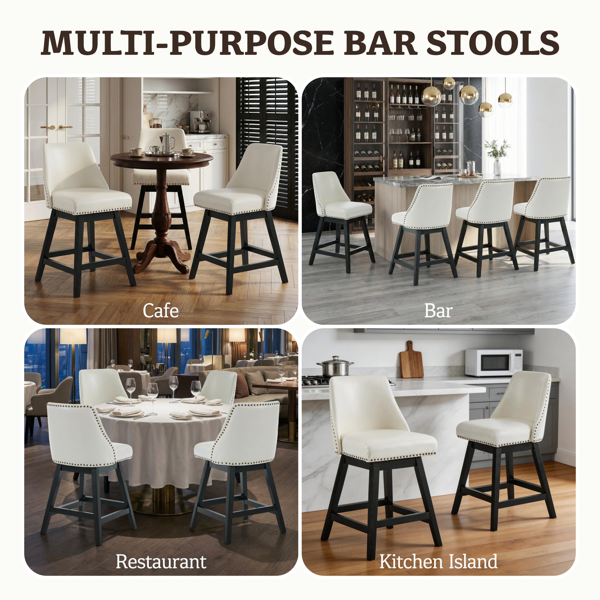 Firmoz Modern 360° Swivel Bar Stools with PU/Cracked Leather Upholstery