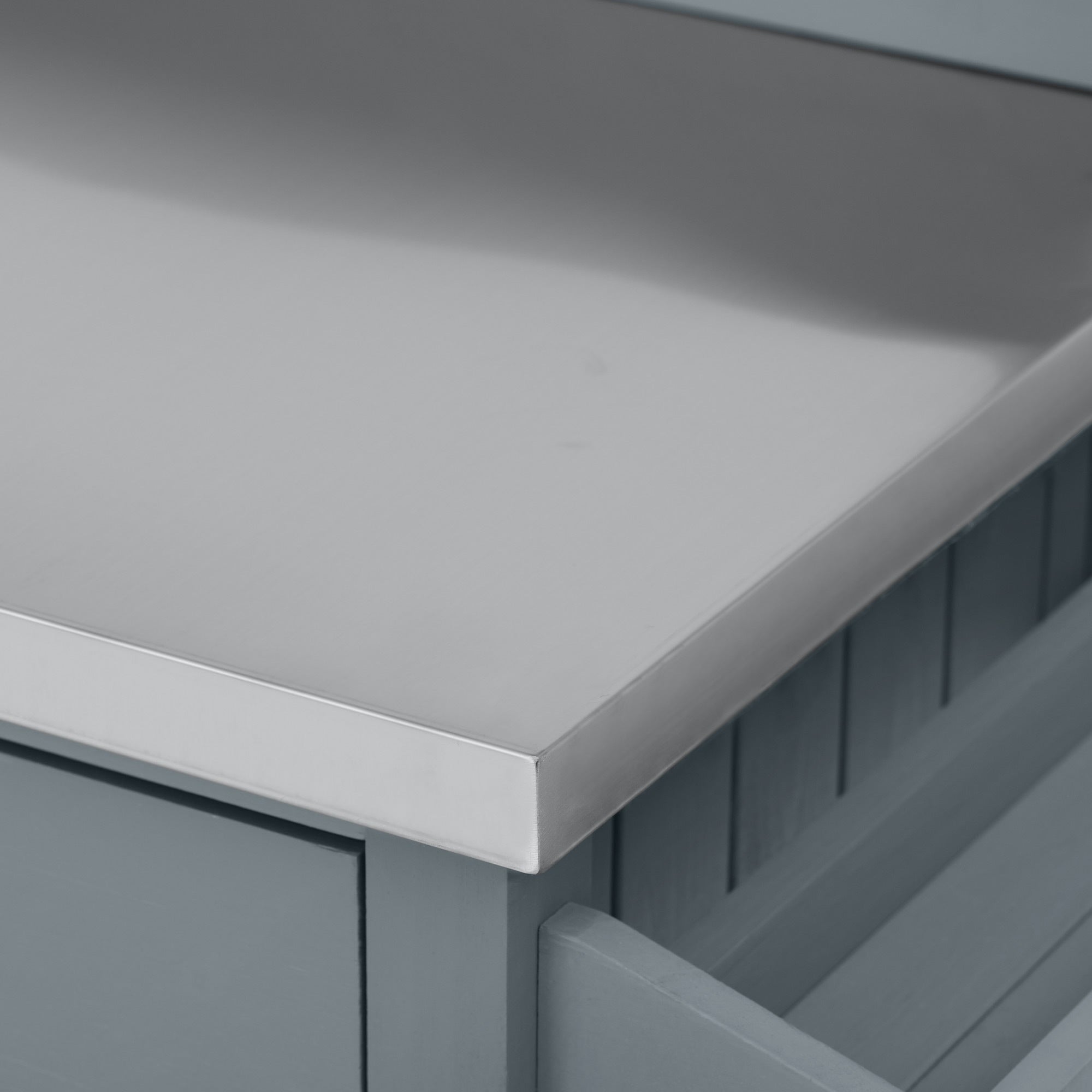 54.1" Outdoor Kitchen Island with High Shelf, Stainless Steel Top & Storage Cabinet