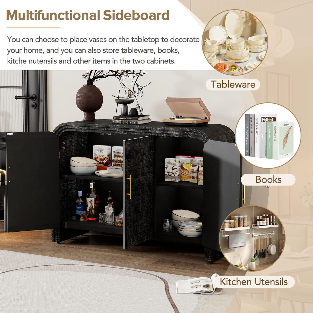 Minimalist Curved Sideboard with Gold Handles and Adjustable Dividers