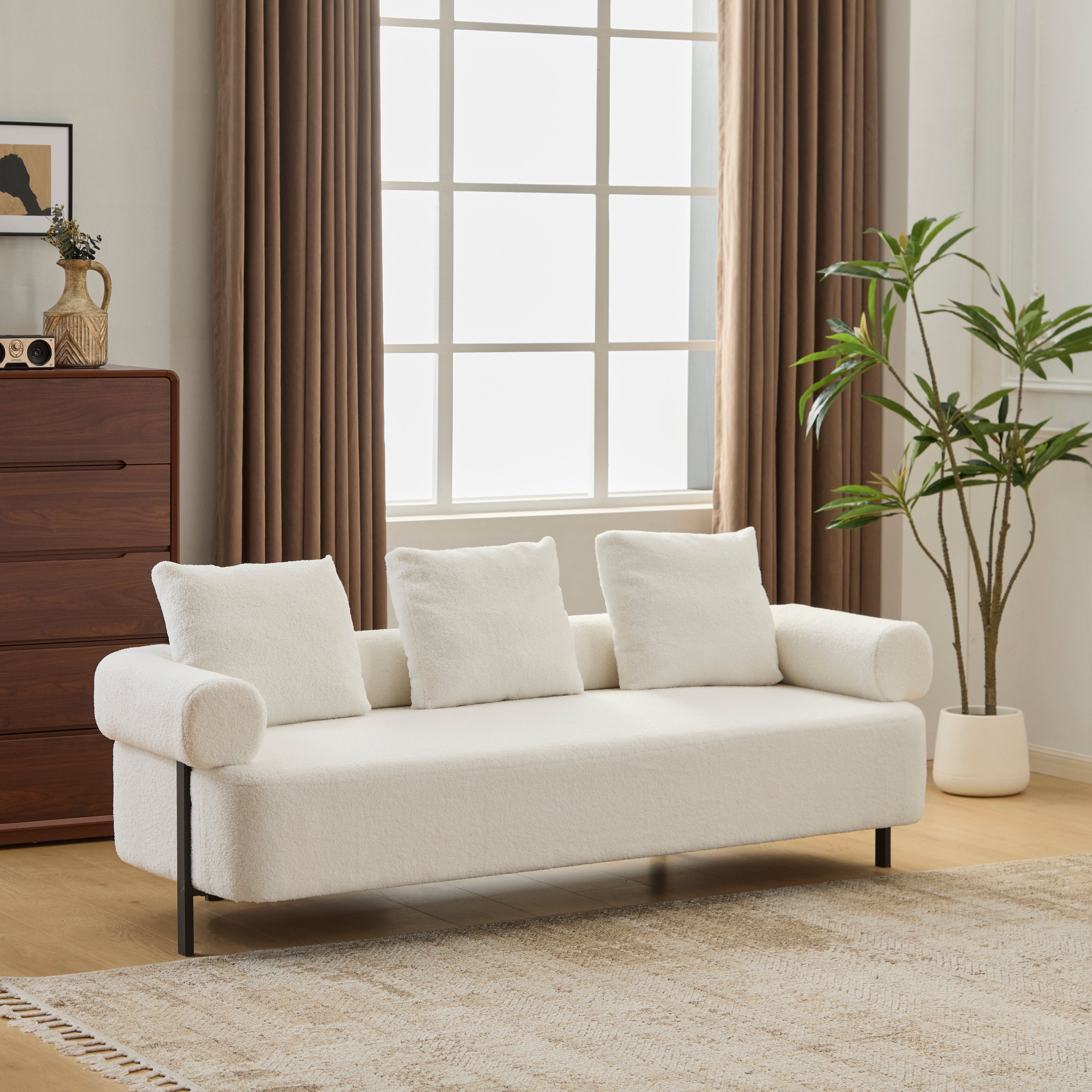 78' Modern Upholstered Sofa with 3 Plush Pillows