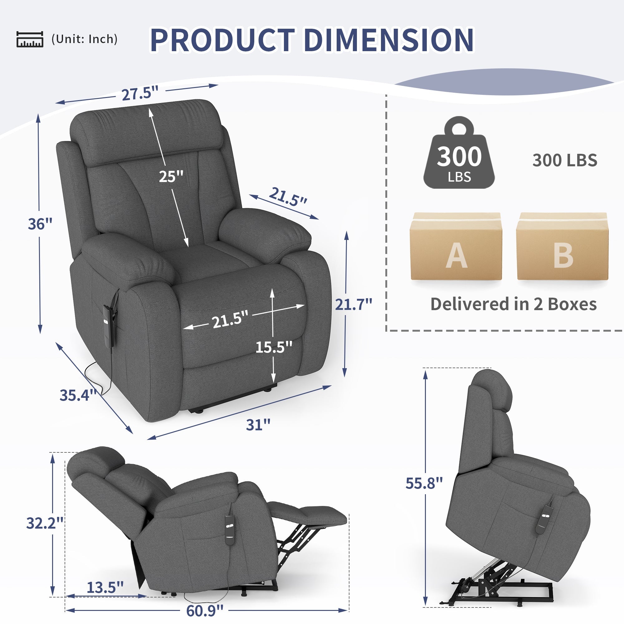 Electric Heavy Duty Lift Chair Recliners Chair for Small Spaces