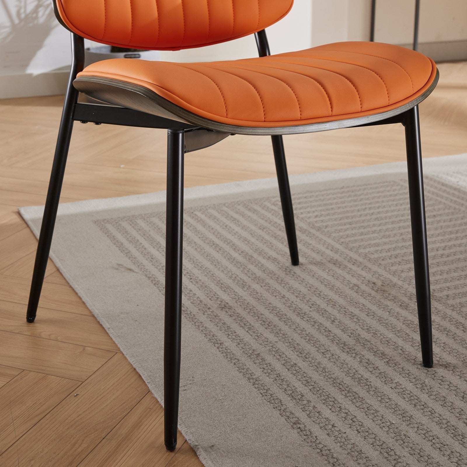 Mid Century Modern Retro Faux Leather Dining Chairs with Walnut Bentwood (Set of 2)