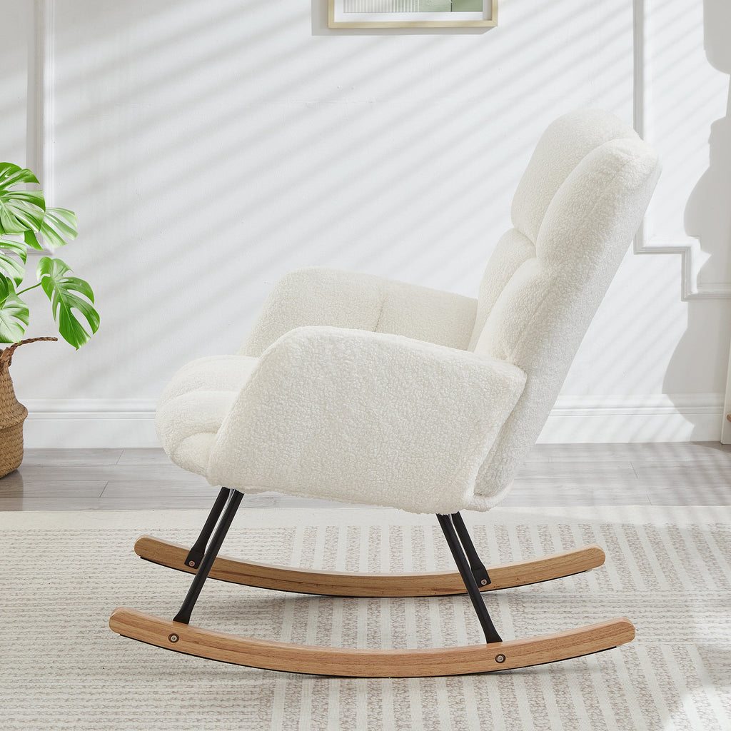Tufted Upholstered Teddy Fabric Glider Rocking Chair
