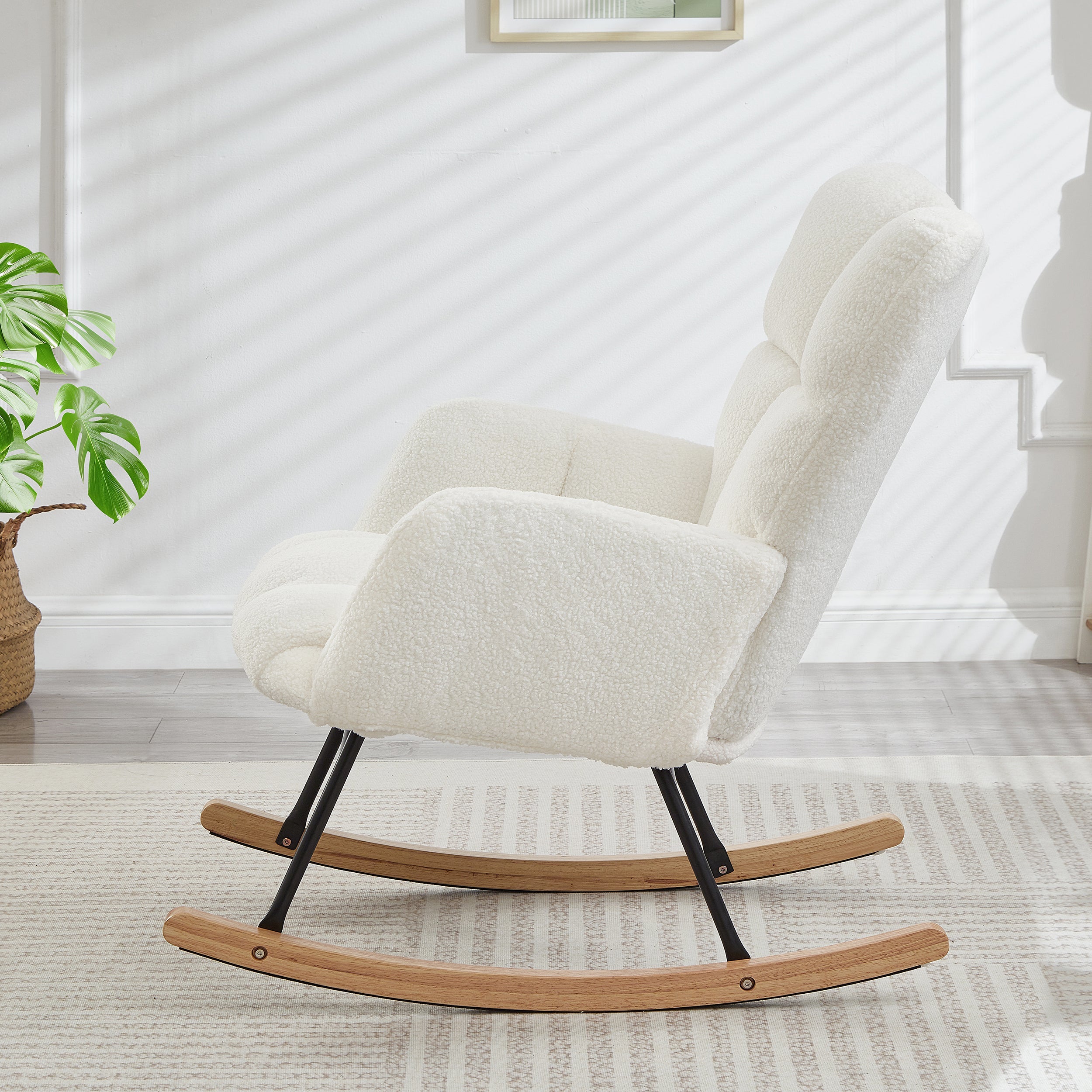 Tufted Upholstered Teddy Fabric Glider Rocking Chair