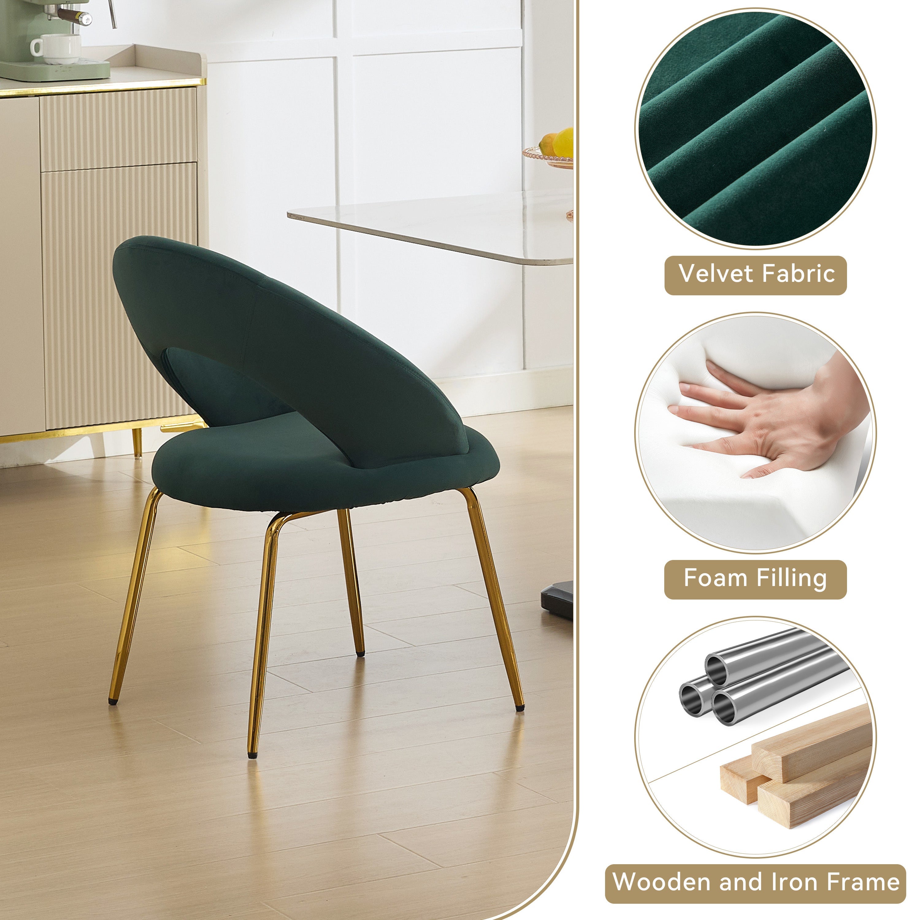 Velvet/Teddy Fabric Dining Chairs with Curved Backrest