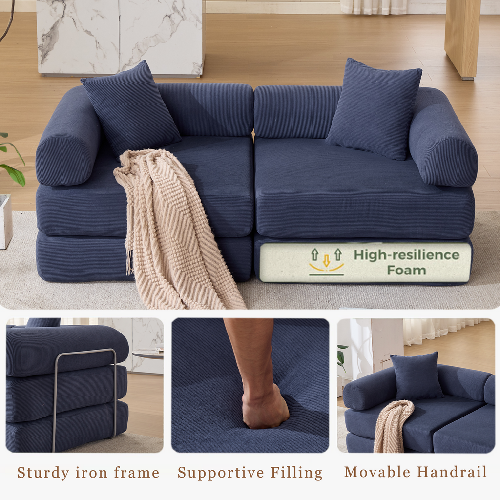2 Seat Convertible Couch Folding Mattress Couch Sofa Bed