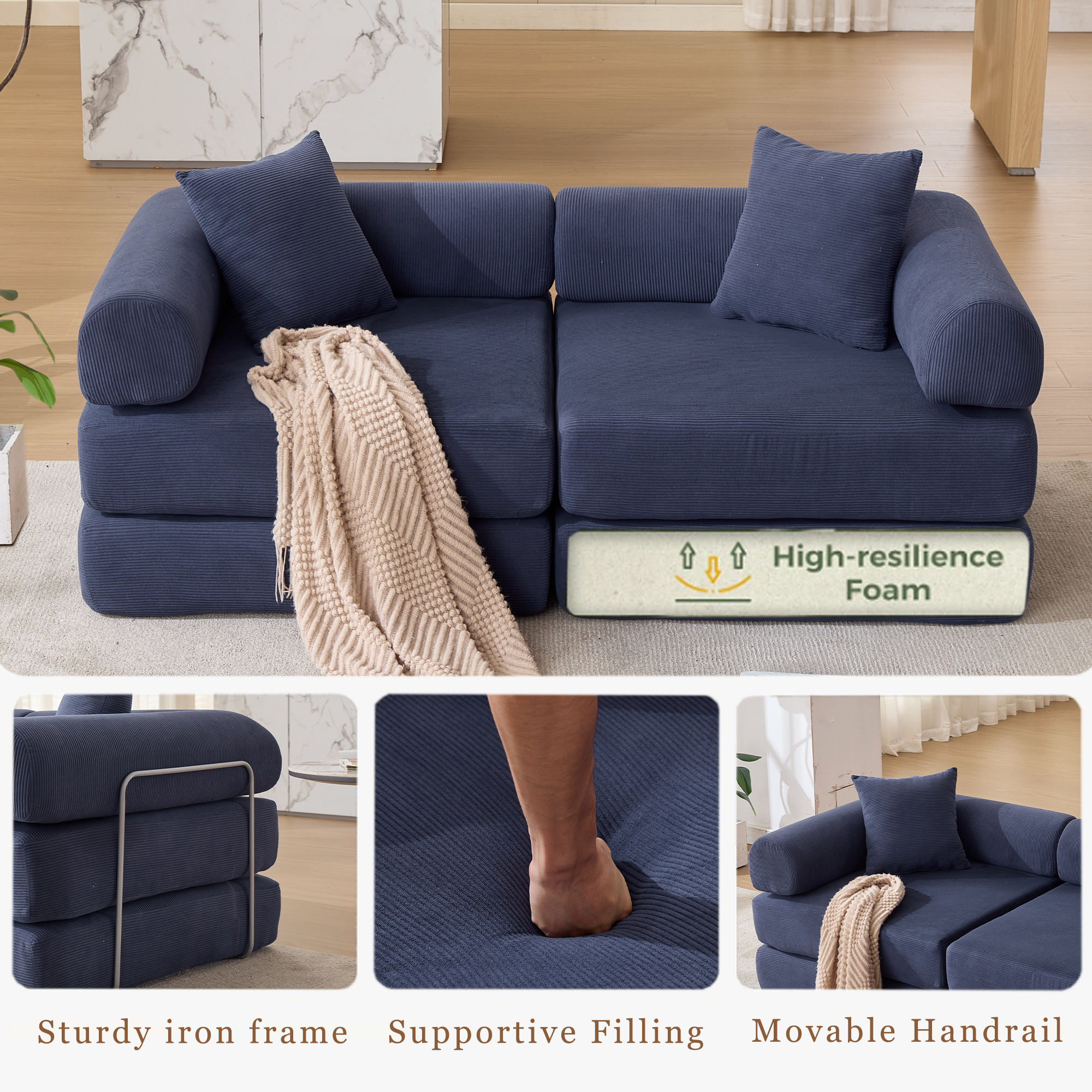 2 Seat Convertible Couch Folding Mattress Couch Sofa Bed