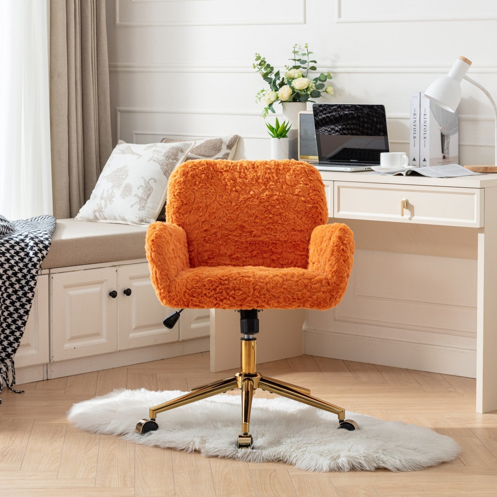 Violet Velve Home Office Chair with Golden Metal Base