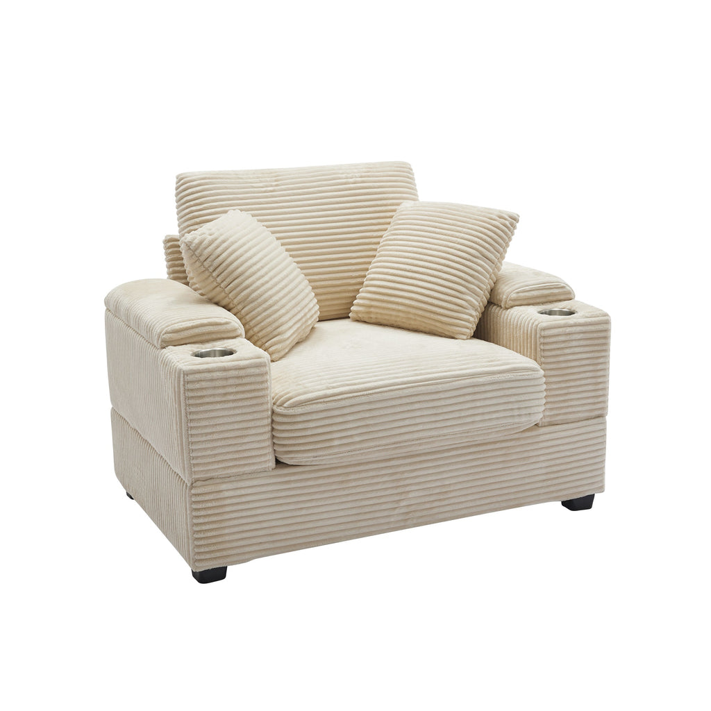 Corduroy Upholstered Chaise Lounge Sofa with Handrail Storage