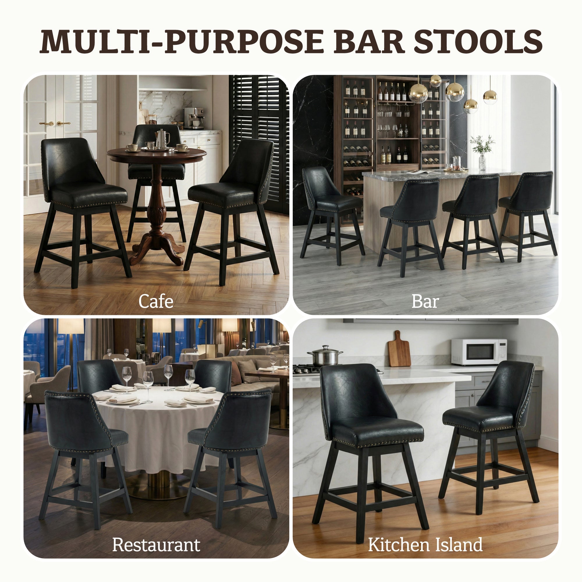 Firmoz Modern 360° Swivel Bar Stools with PU/Cracked Leather Upholstery
