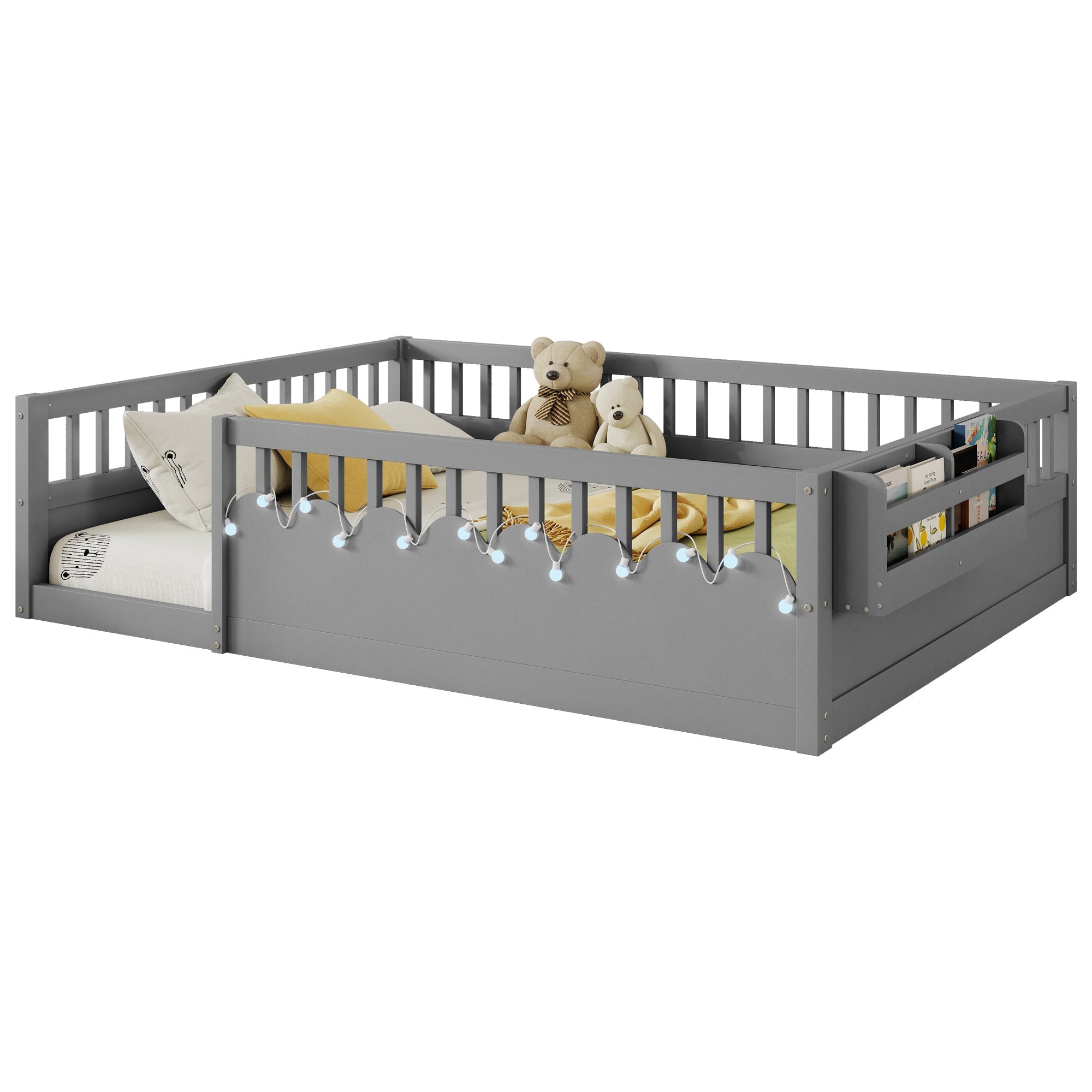 Twin/Full Montessori Floor Kids Bed Frame with High Rails