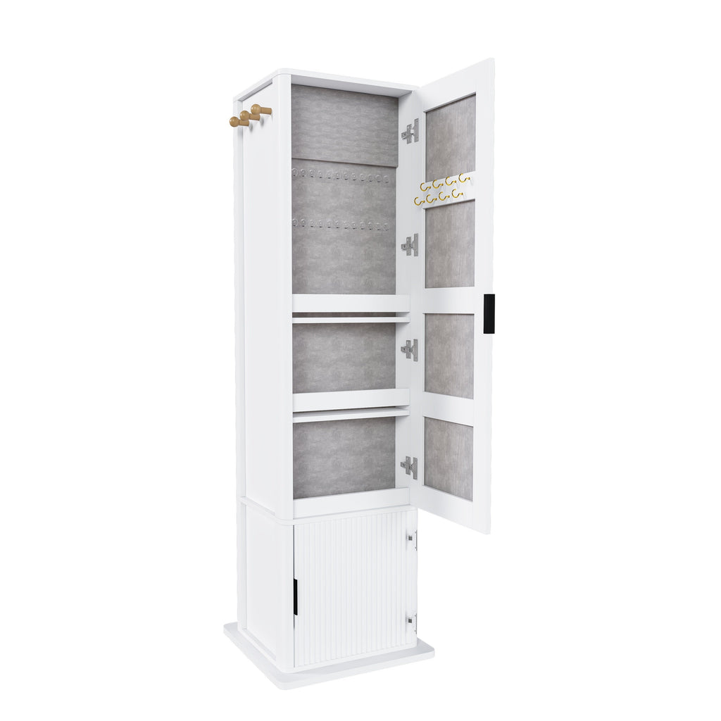 360° Rotating Makeup Cabinet with Full-Length Mirror and Jewelry Storage