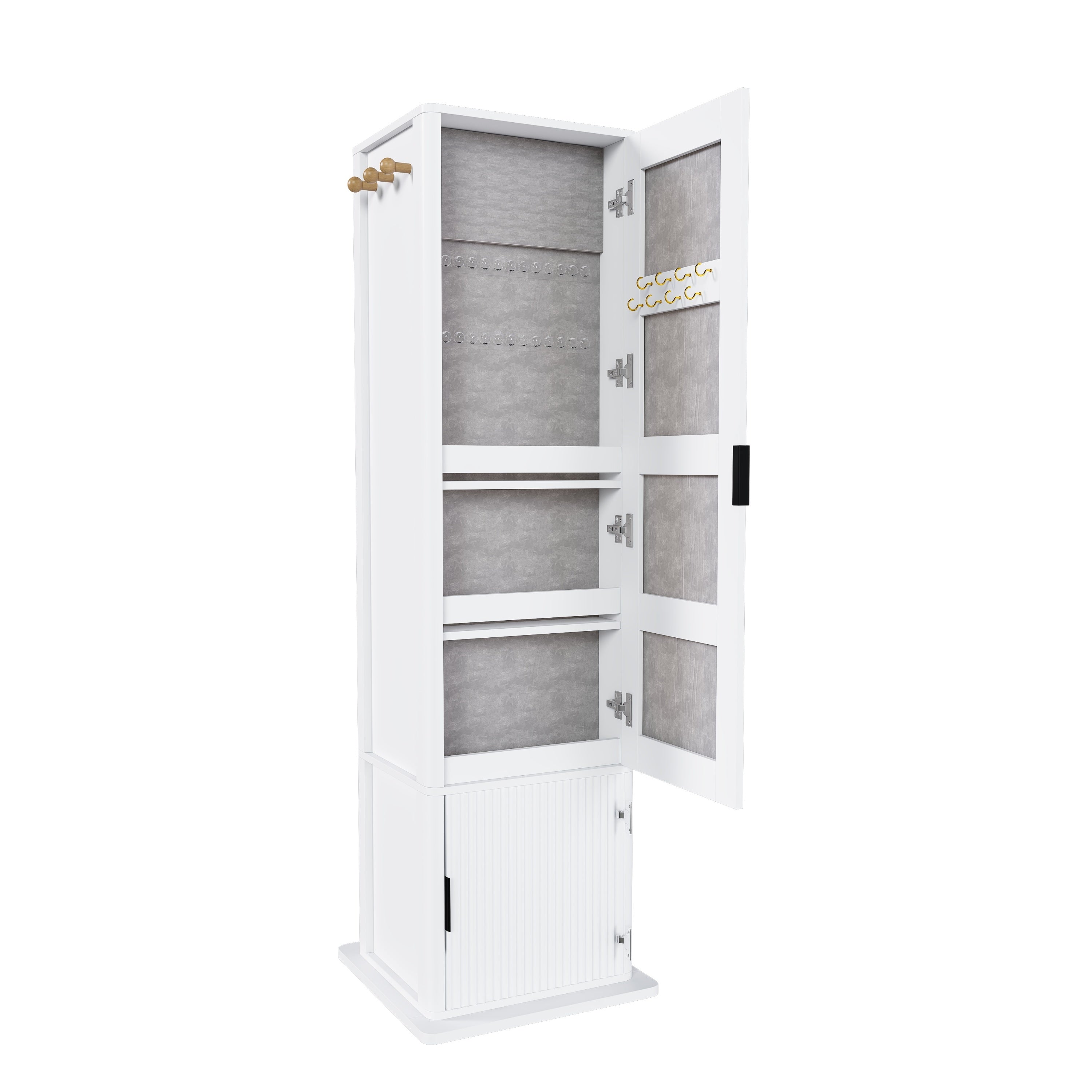 360° Rotating Makeup Cabinet with Full-Length Mirror and Jewelry Storage