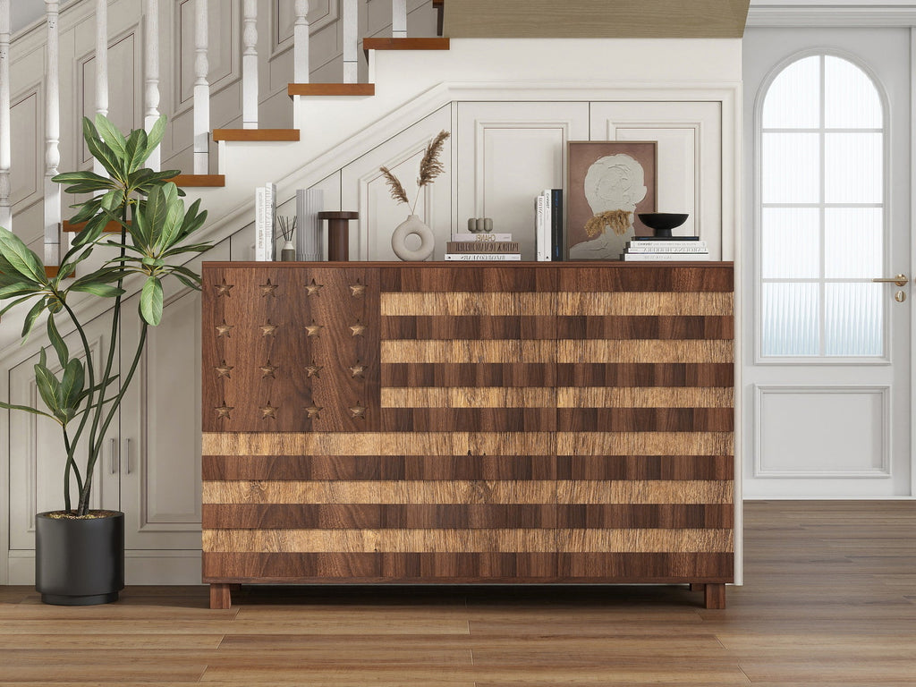 55' Buffet Sideboard Cabinet with Hand Carved Craftsmanship