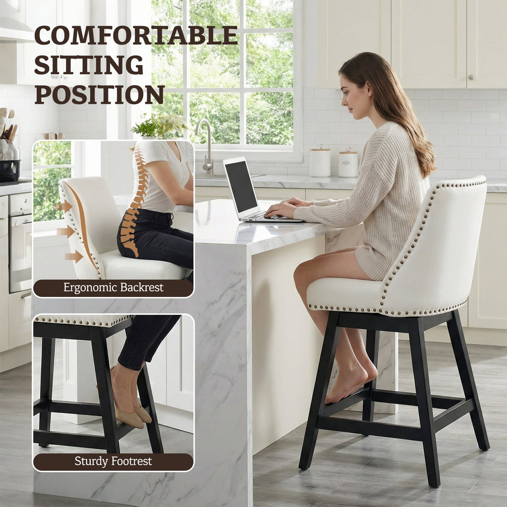 Firmoz Modern 360° Swivel Bar Stools with PU/Cracked Leather Upholstery