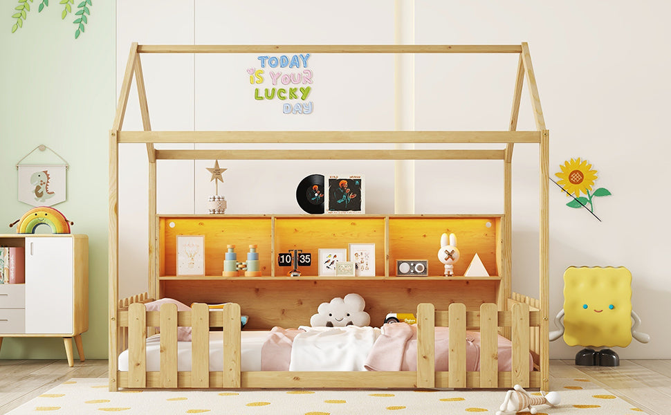 Twin Size House Bed with LED Light