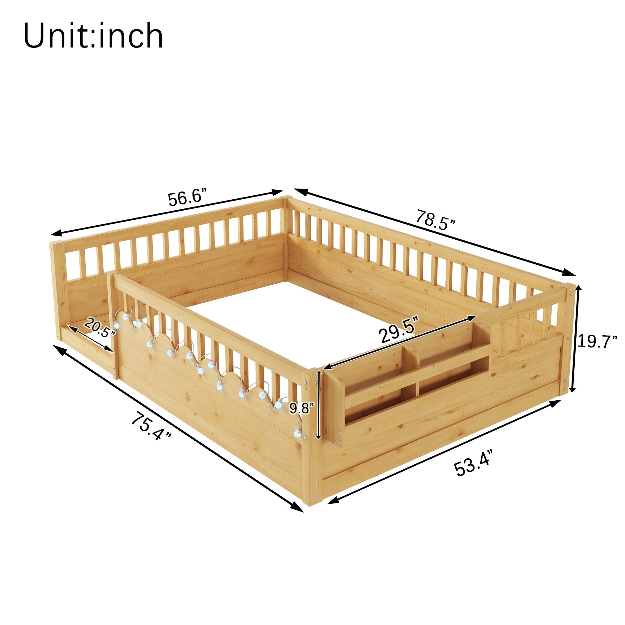 Twin/Full Montessori Floor Kids Bed Frame with High Rails
