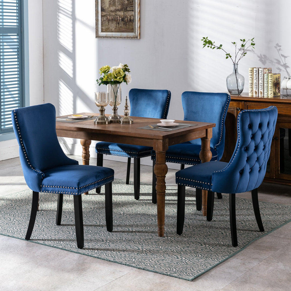 Modern Velvet Upholstered Wing-Back Dining Chairs (Set of 2)