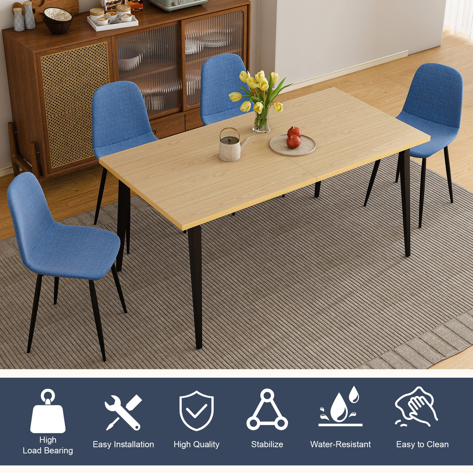 63-inch Farmhouse Industrial Dining Table Set