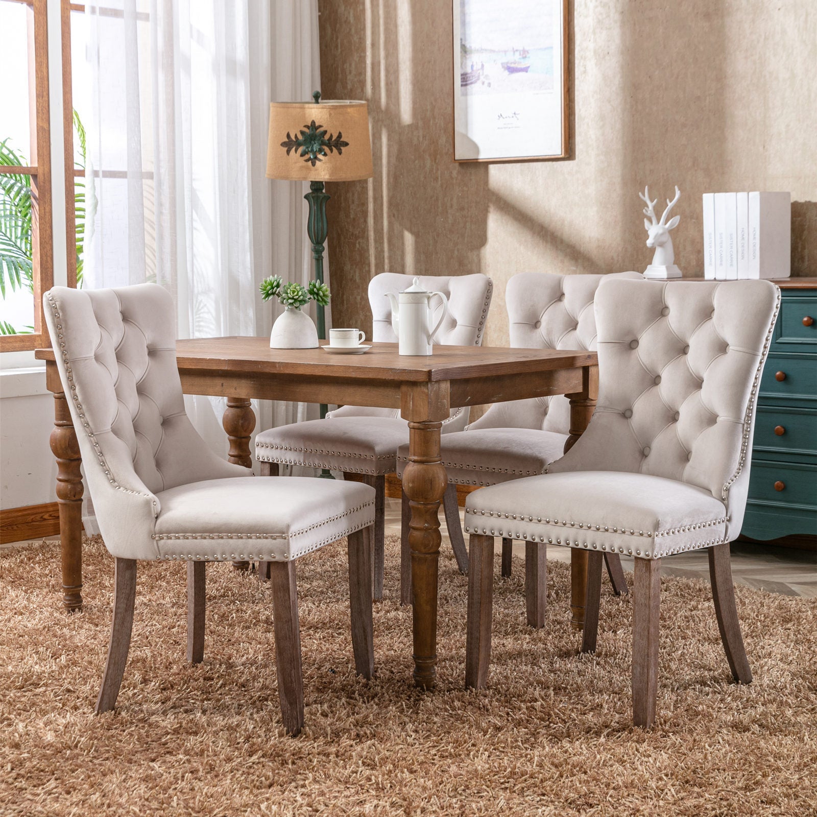 Modern High-end Tufted Solid Wood Velvet Dining Chair(Set of 2)