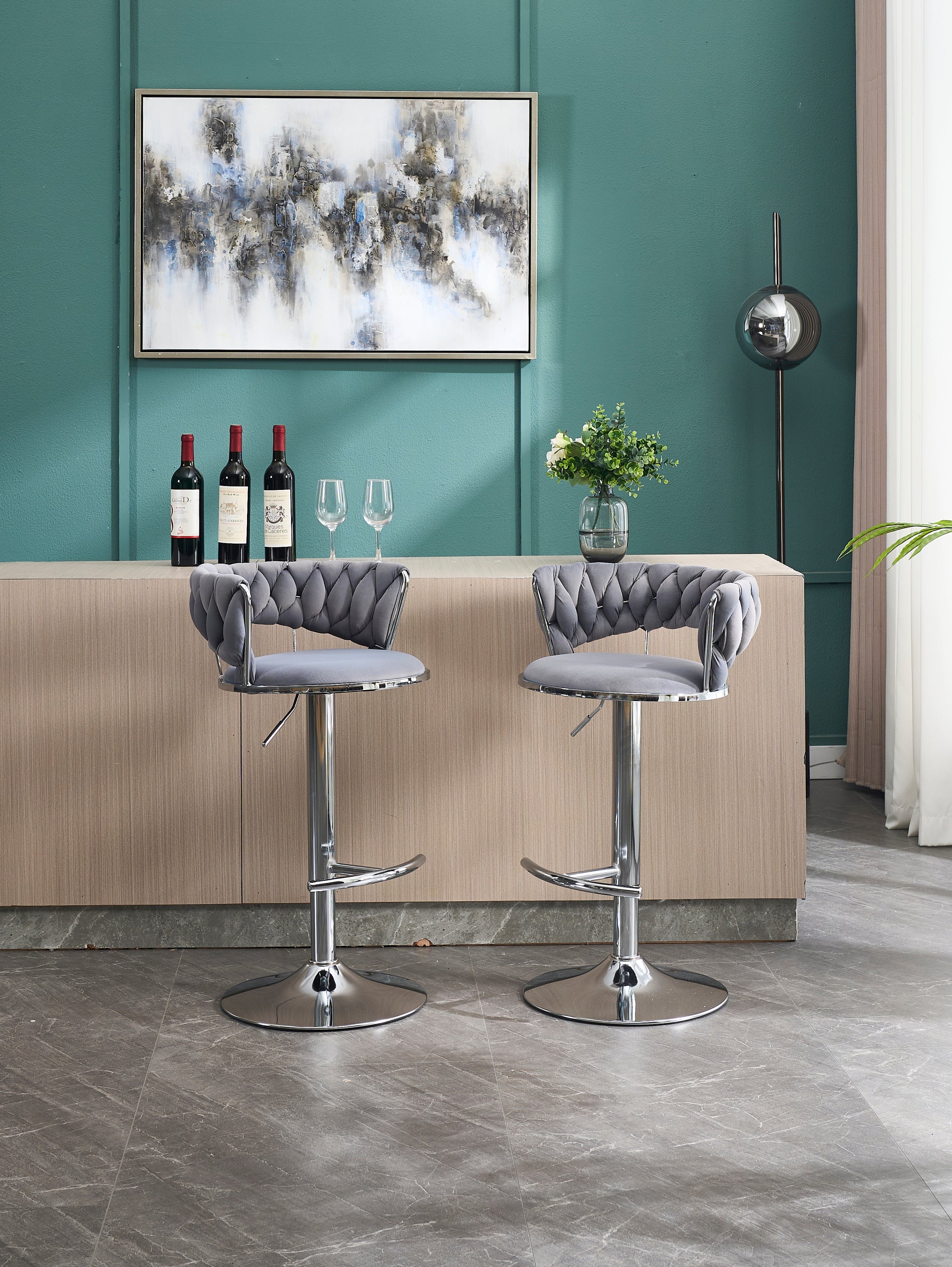 2PCS Metal Bar Stools with Chrome Footrest and Base