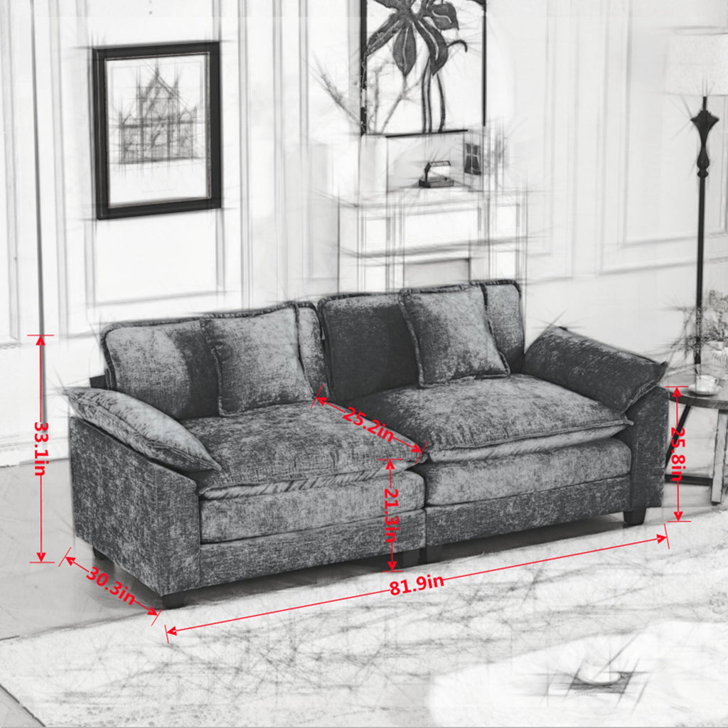 Modern Comfy Upholstered Seat Cushion Sectional Couch (Ottoman is Not Included)