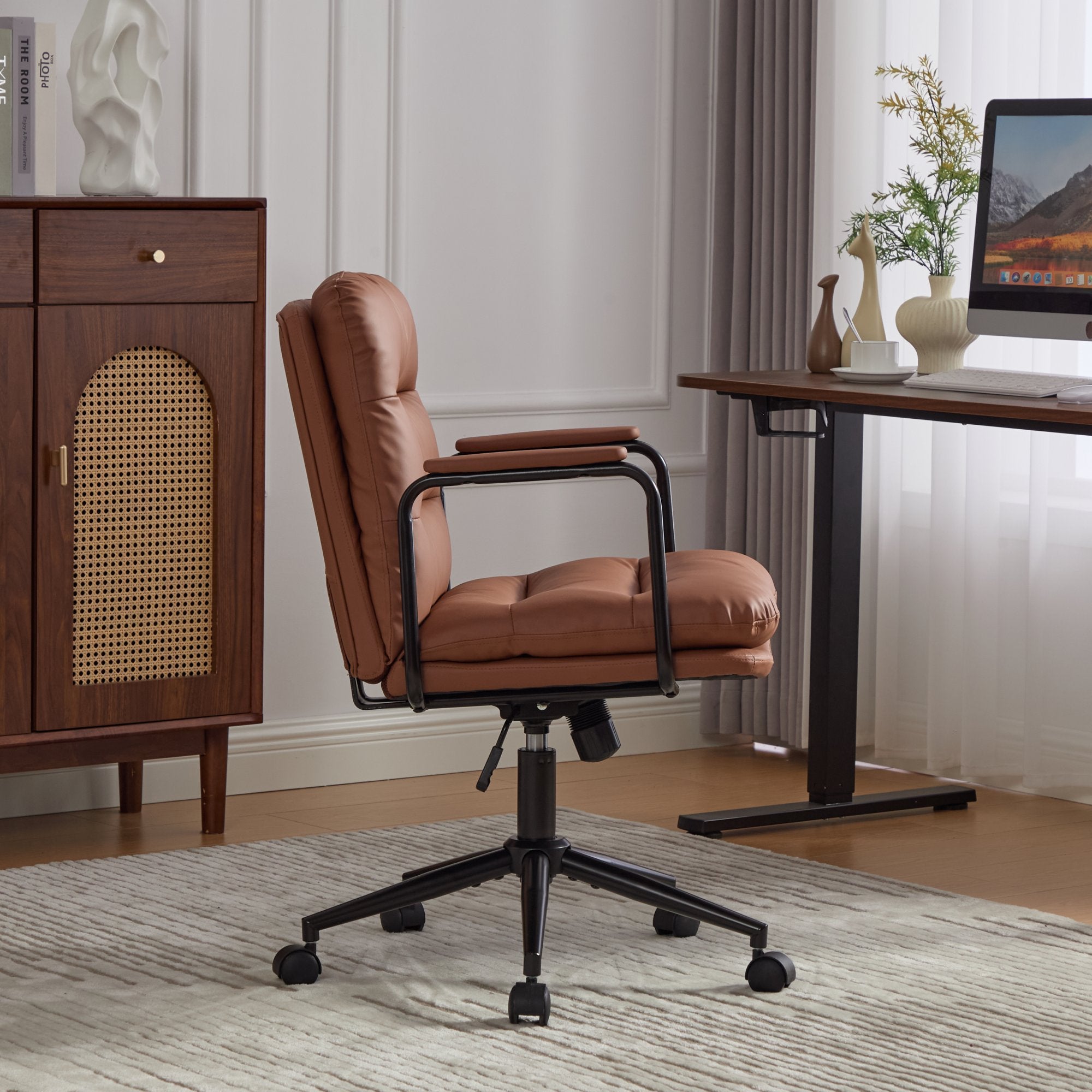 Mid Back Home Office Ergonomic PU Leather Computer Rolling Swivel Chair