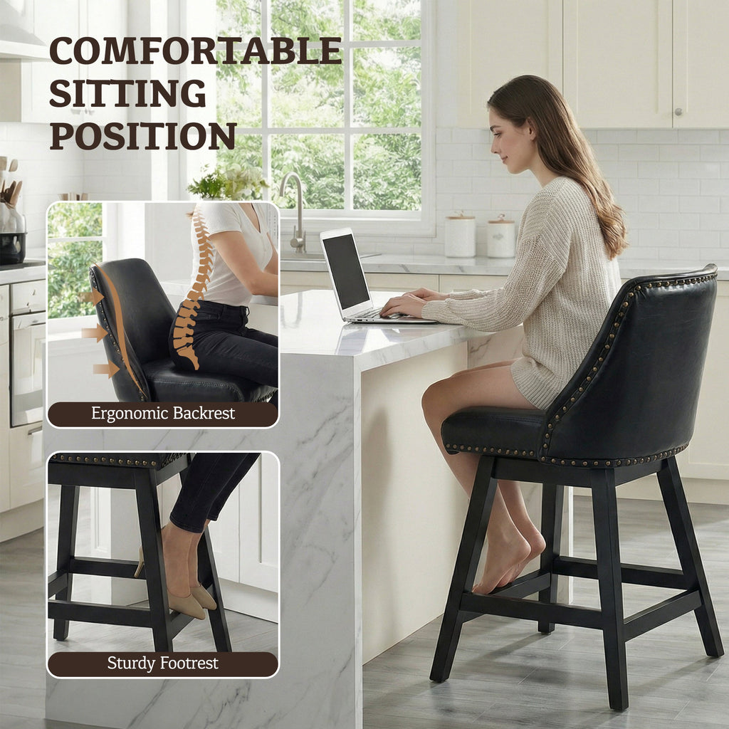 Firmoz Modern 360° Swivel Bar Stools with PU/Cracked Leather Upholstery