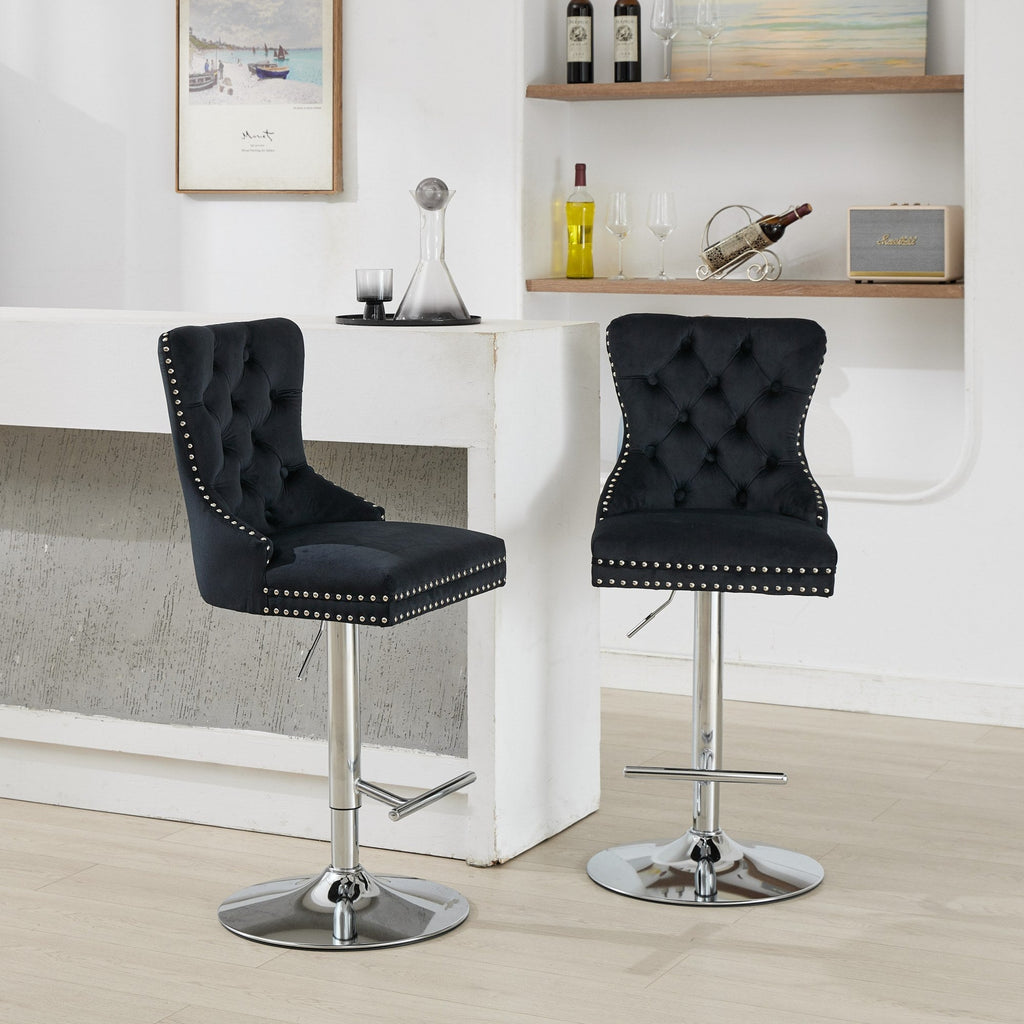 Modern Upholstered Swivel Velvet Barstools (Set of 2)
