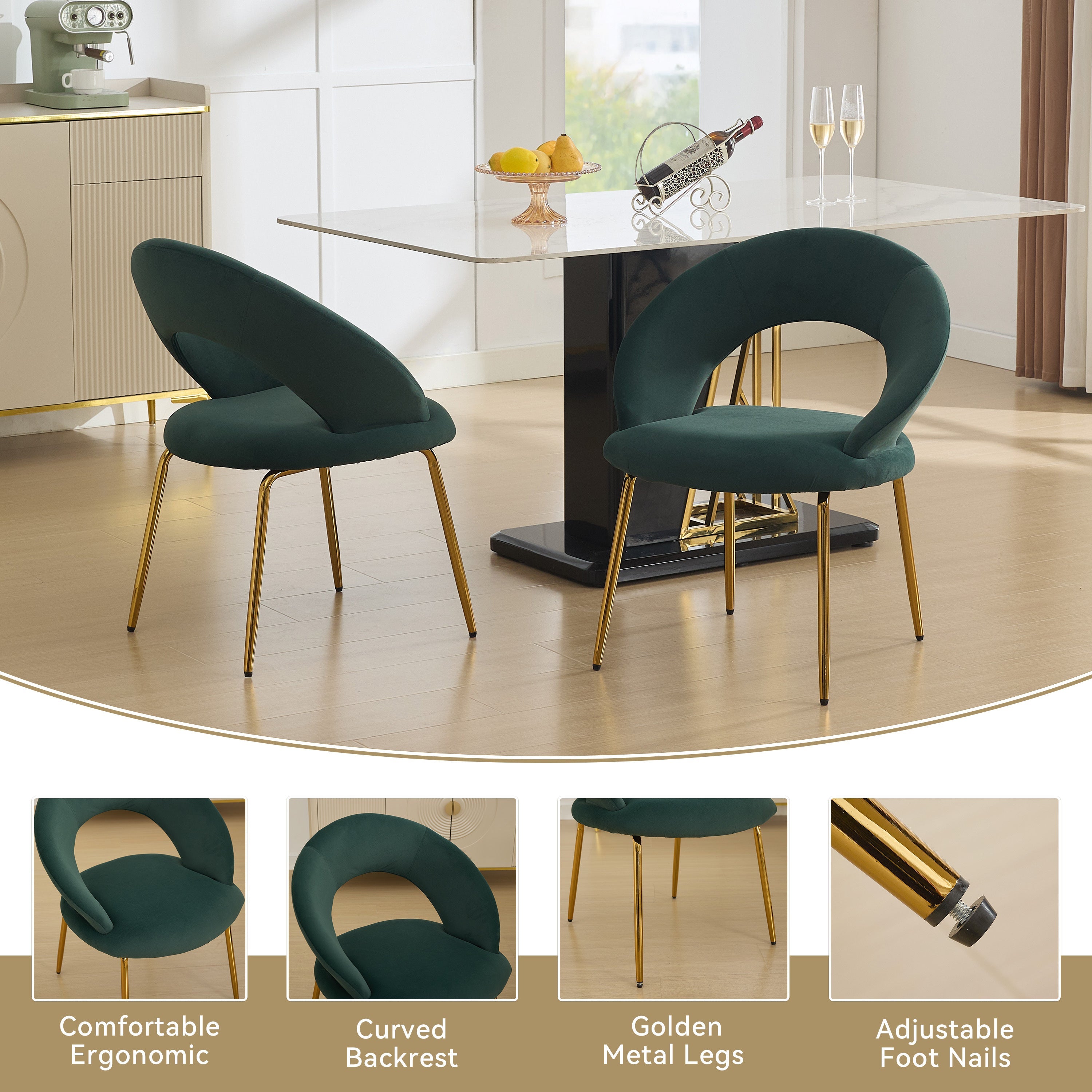 Velvet/Teddy Fabric Dining Chairs with Curved Backrest