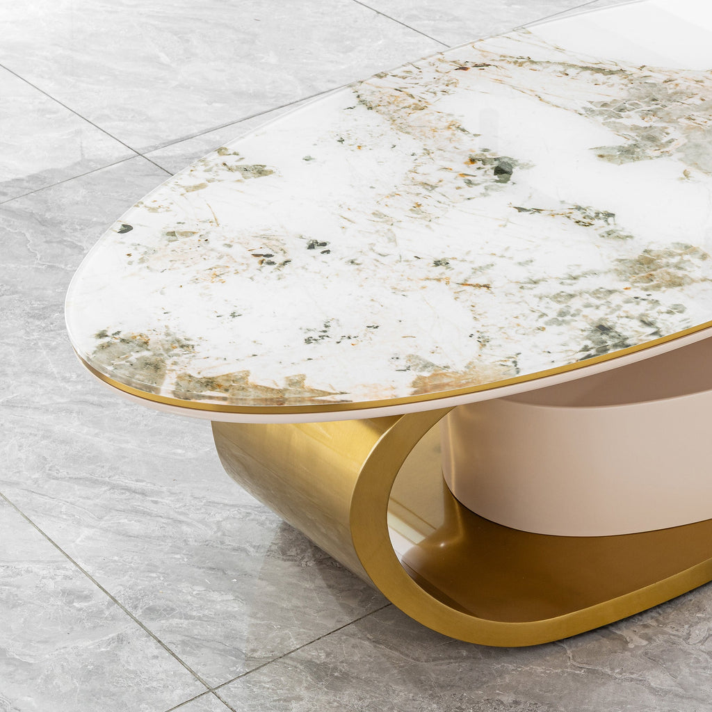 51.18' Luxury Oval Coffee Table with Print Glass Top
