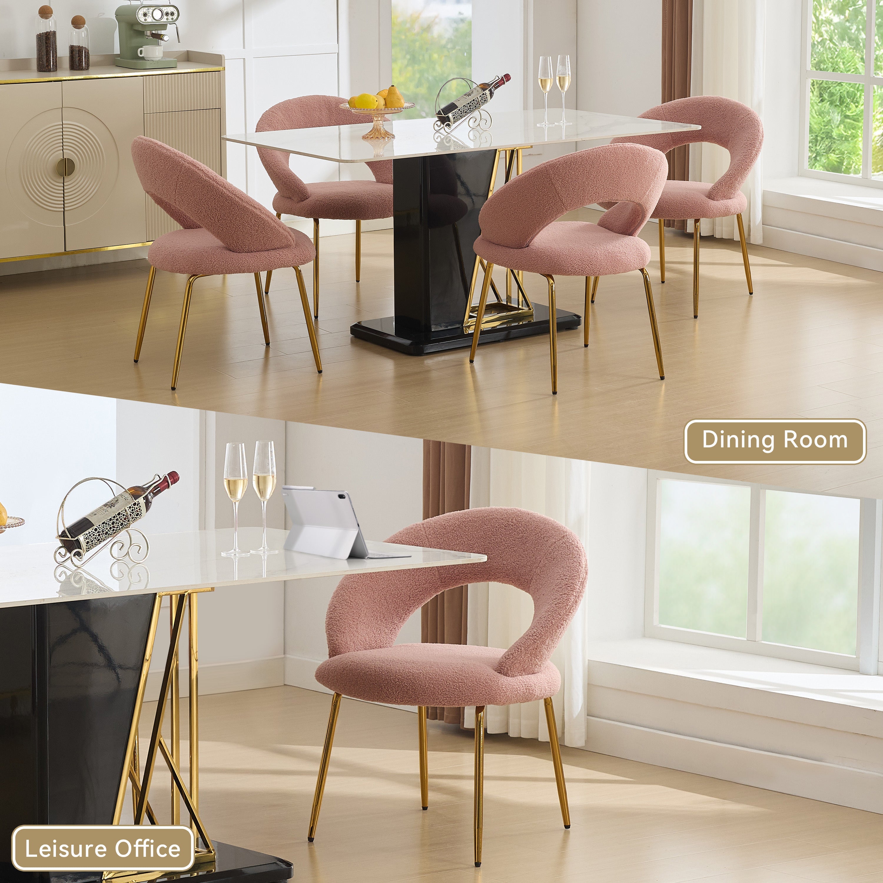 Velvet/Teddy Fabric Dining Chairs with Curved Backrest